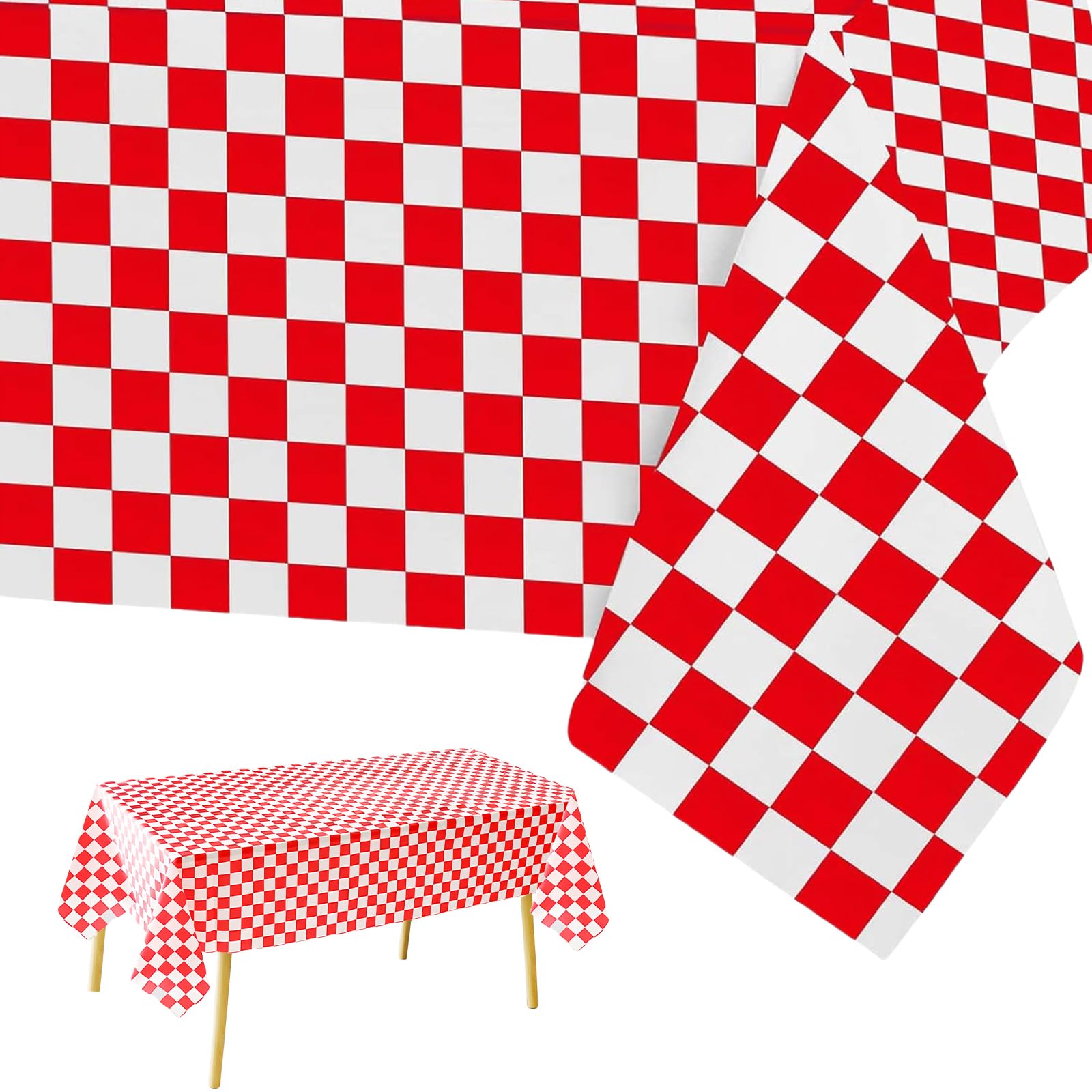 2P Red White Checkered Table Cloth Party,137*274cm Red Xmas Gingham Tablecloth,Kid Adult Red Plastic Table Cover,Large Rectangular Christmas Table Cloths for Parties BBQ Picnic Birthday Wedding Party — image 1