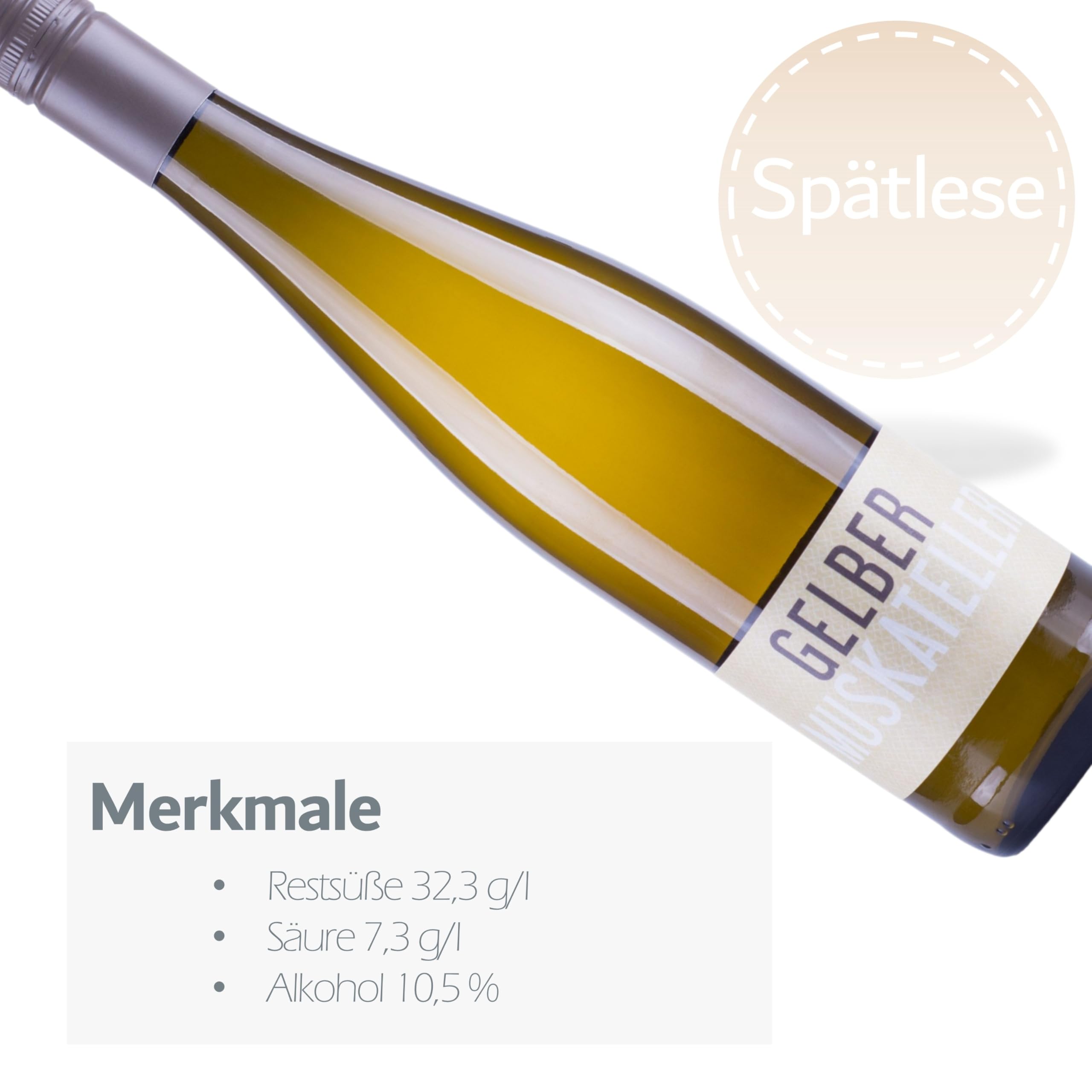 Nehrbaß - “Gelber Muskateller 2024” - Weißwein lieblich 6 x á 0,75 Liter - Vegan - Aus Deutschland (Rheinhessen) - mit Schraubverschluss - Qualitätswein