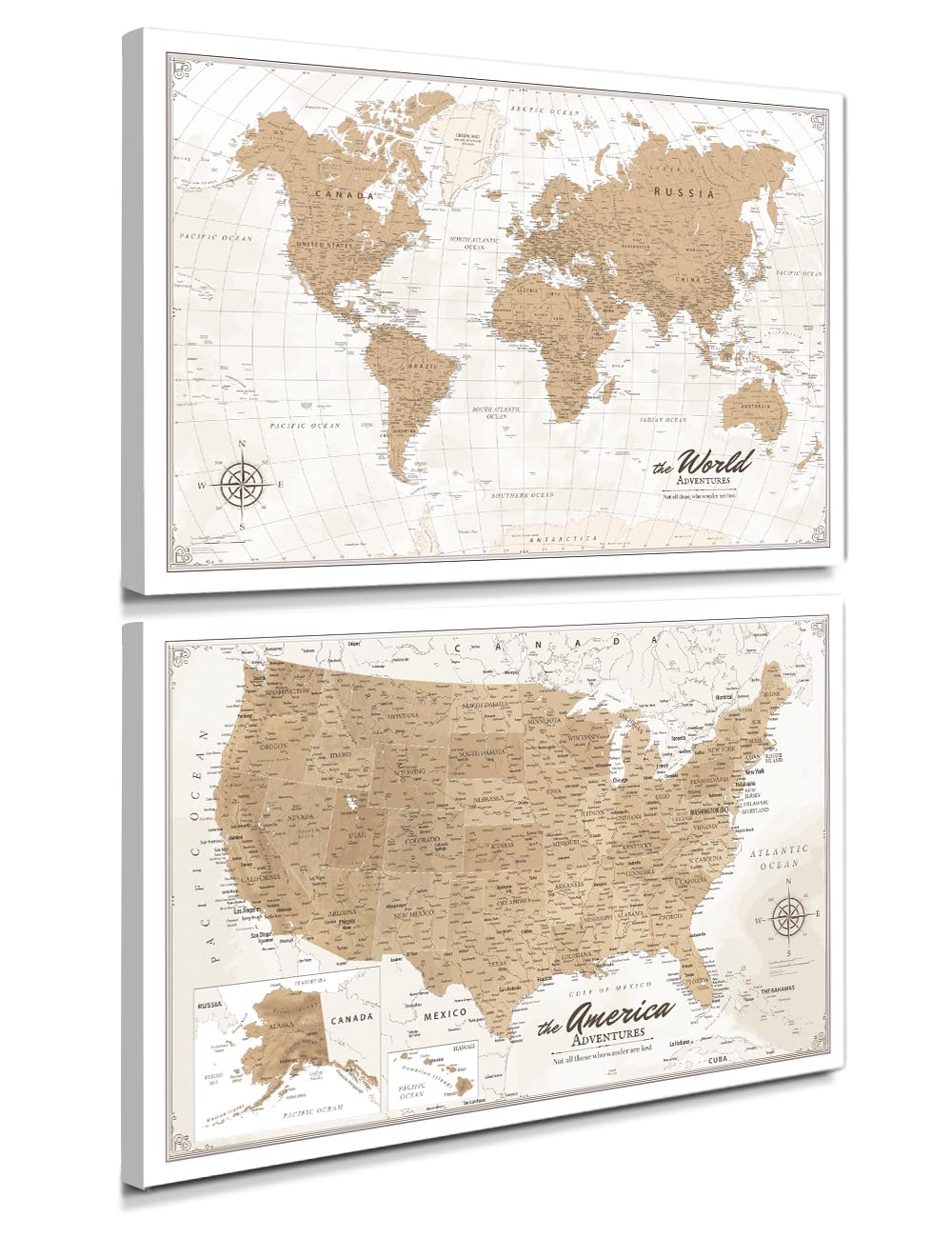 IPIC Vintage World Maps for Wall, World Map Canvas, Total Size 36x24 in