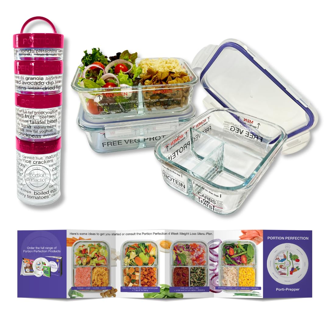 Portion Perfection Meal Prep Containers - Glass Lunchbox & Snack Containers with Lids | Weight Loss Accessories