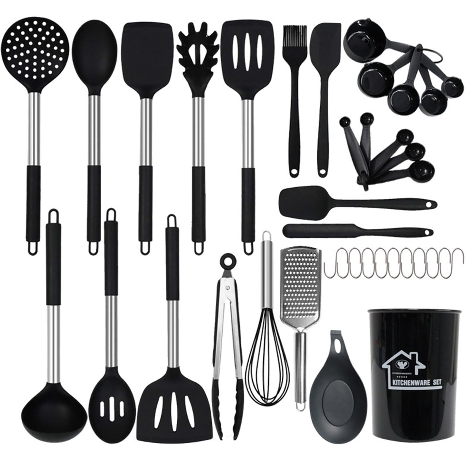 Juego de utensilios de cocina, utensilios de cocina de silicona, juego de espátula con mango de acero inoxidable, herramientas de cocina para sartén antiadherente,37PCS