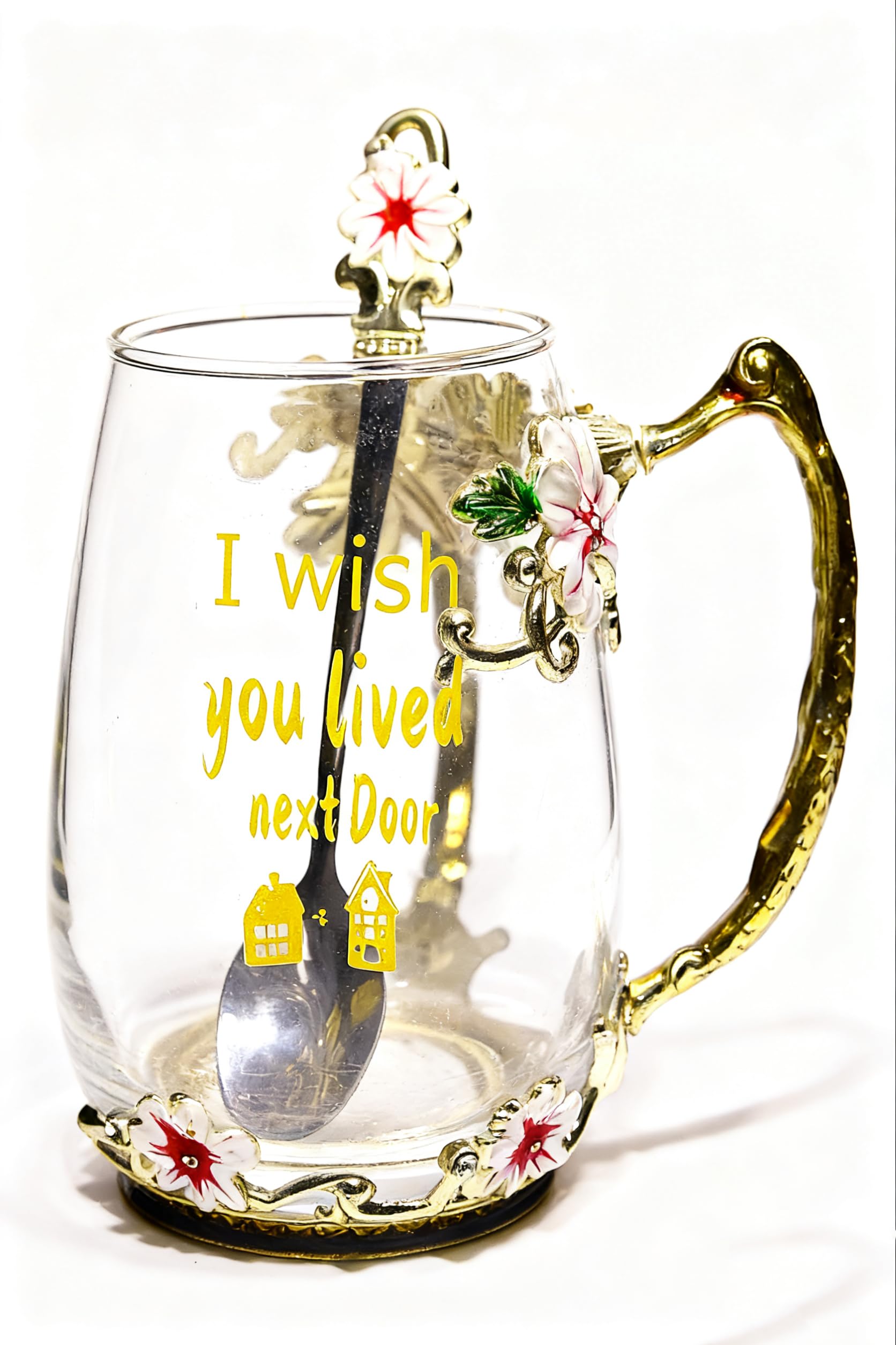 Unique Printing Glass Cup Flower Design Tea Cup Coffee Cup Ideal Christmas Gift for Friends Colleague BFF Her Women Neighbor (Neighbor)