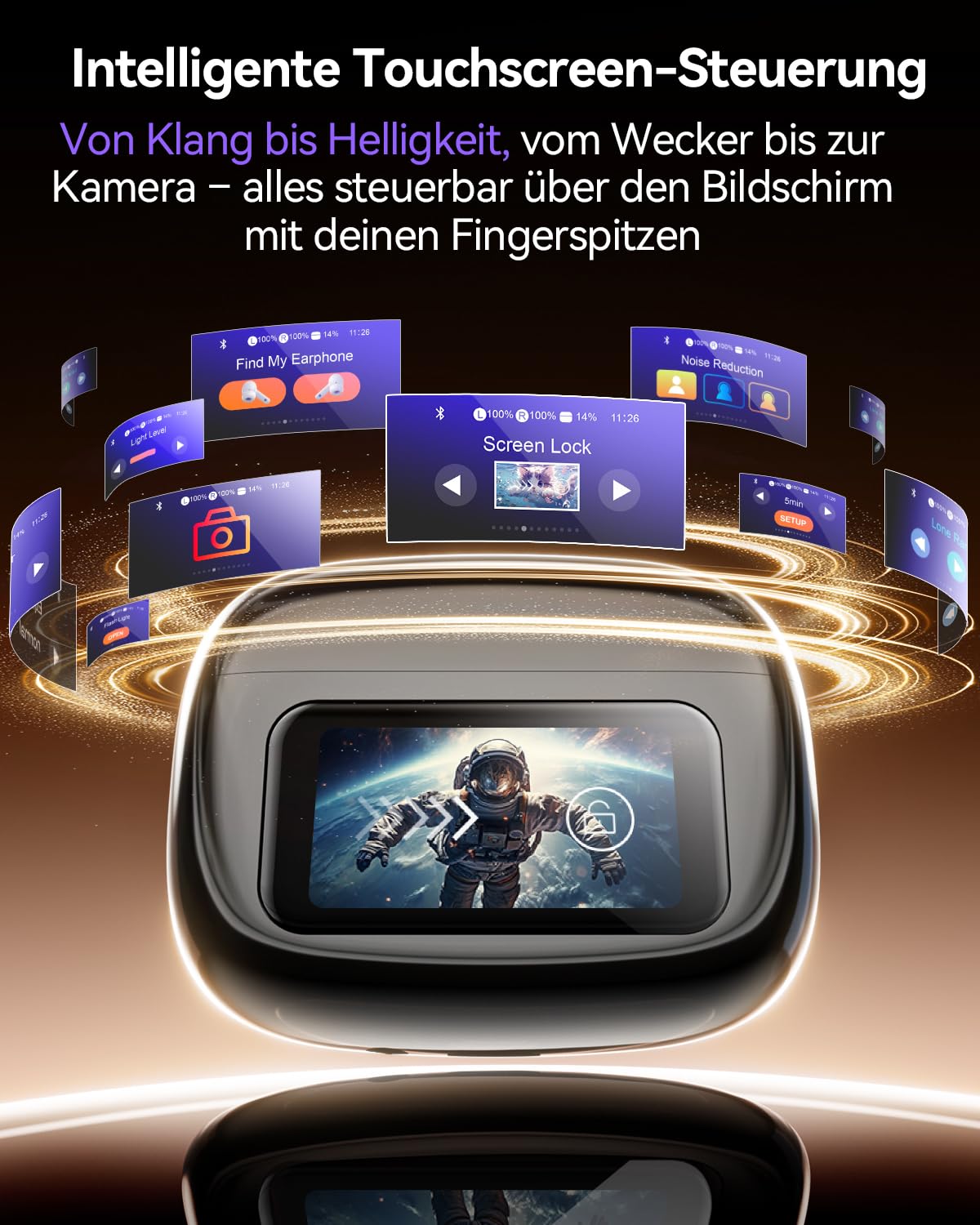 ZIUTY Bluetooth Kopfhörer 5.4, In Ear Kopfhörer mit Touchscreen Display, ANC & ENC Noise Cancelling, 5 EQ Modi, HiFi Stereo Sound, 48 Std. Spielzeit, IPX7 Wasserdicht für iPhone und Android-Schwarz