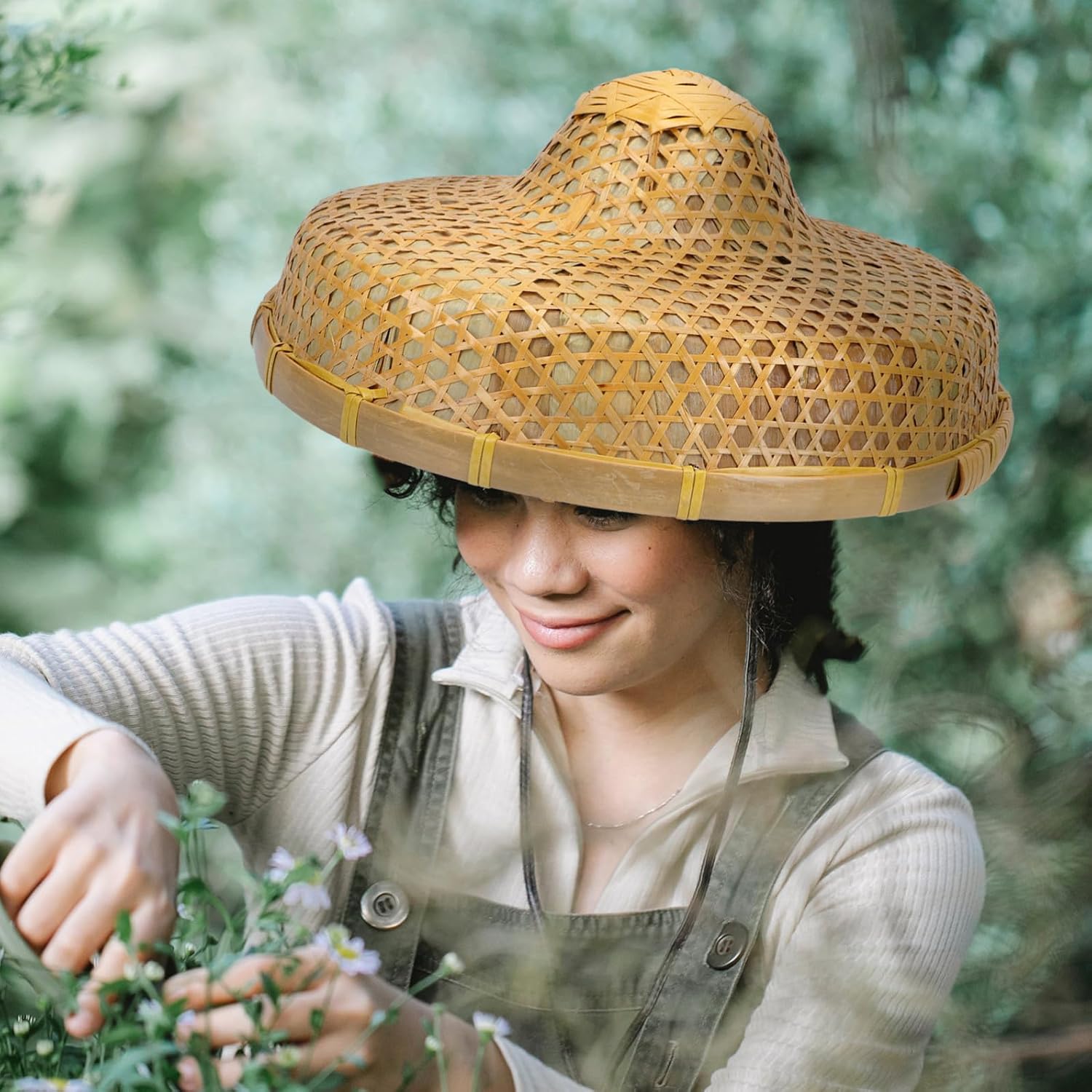 Oriental Style Bamboo Weaving Rain Proof Fishing Hat Khaki