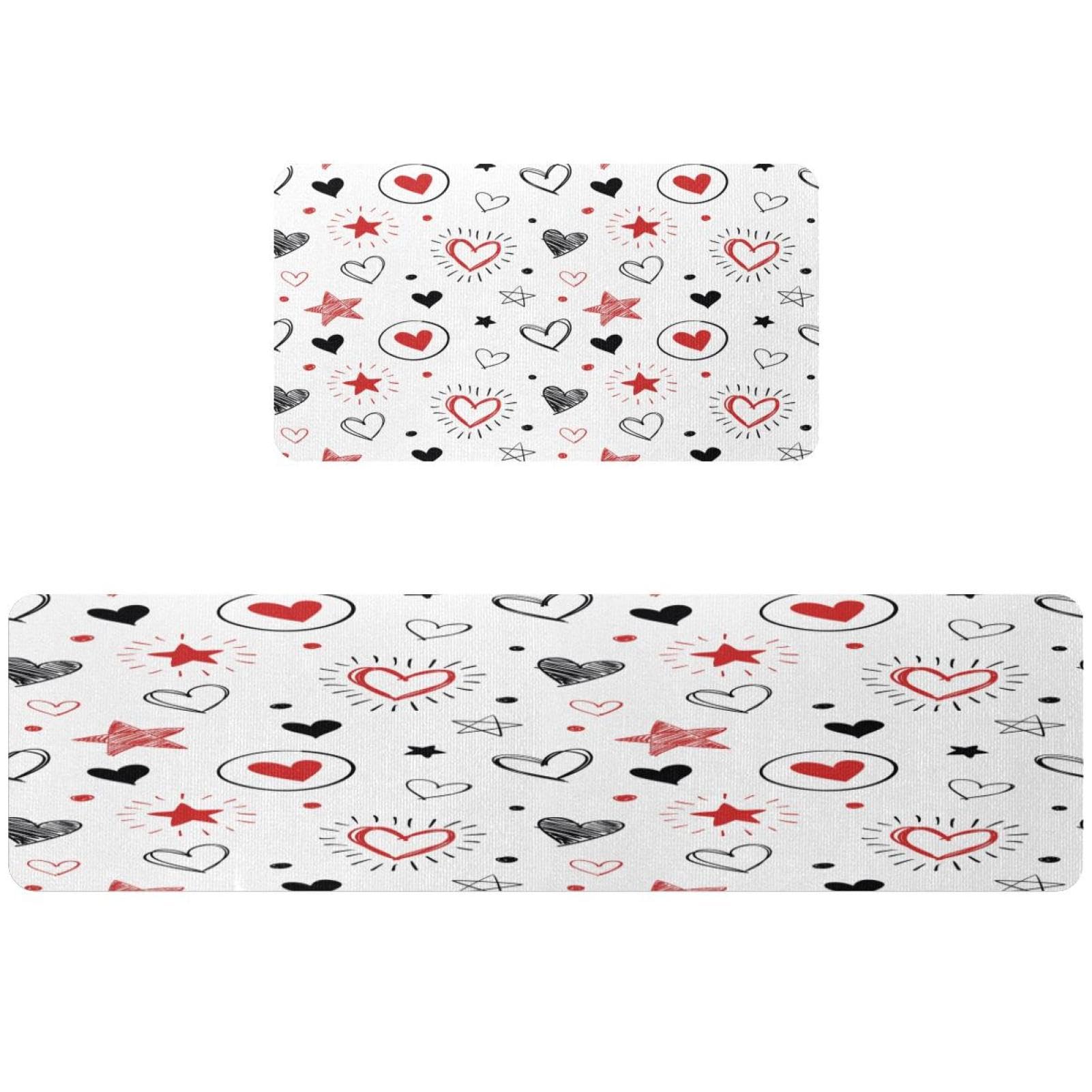 Alfombrillas de cocina de diseño con corazones: pack de 2 alfombras cómodas y muy absorbentes