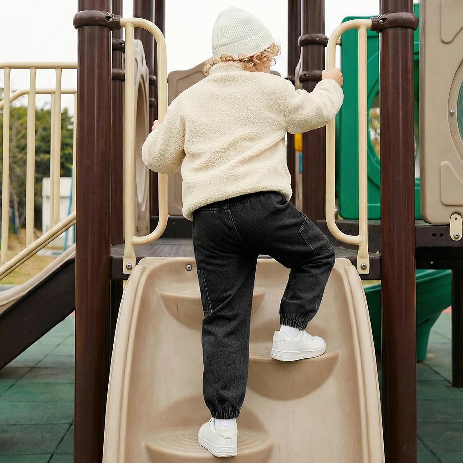 Winter Pants for Boys Fleece Lined Jeans, Toddler Cargo Pants with Elastic Waist for Boys Size 4/5/6/7/8 - Image 6