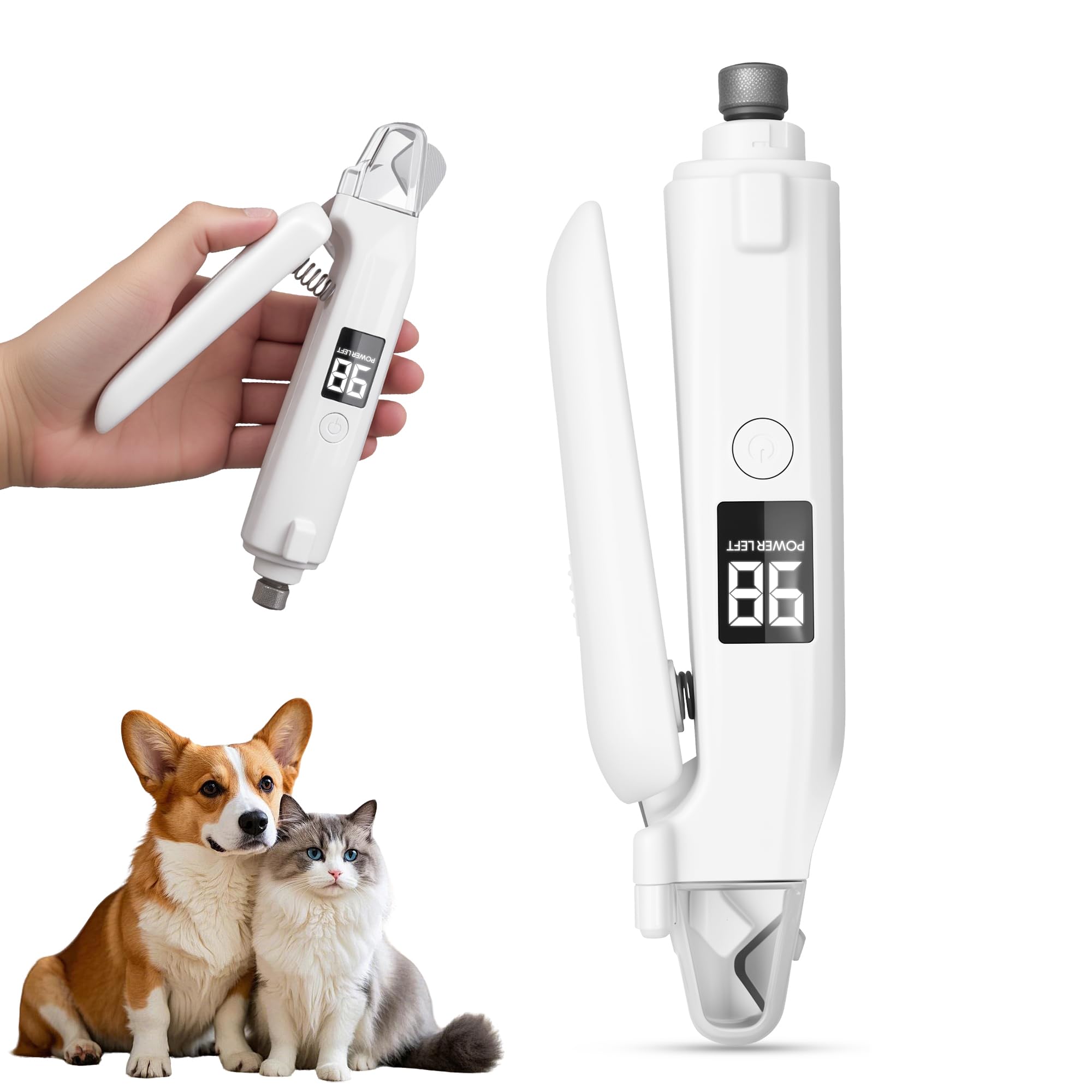 PETCHO Cortaúñas 2 en 1 para perros, amoladora eléctrica de uñas para perros grandes, medianos y pequeños, 2 luces LED, cortaúñas para gatos con pantalla de batería