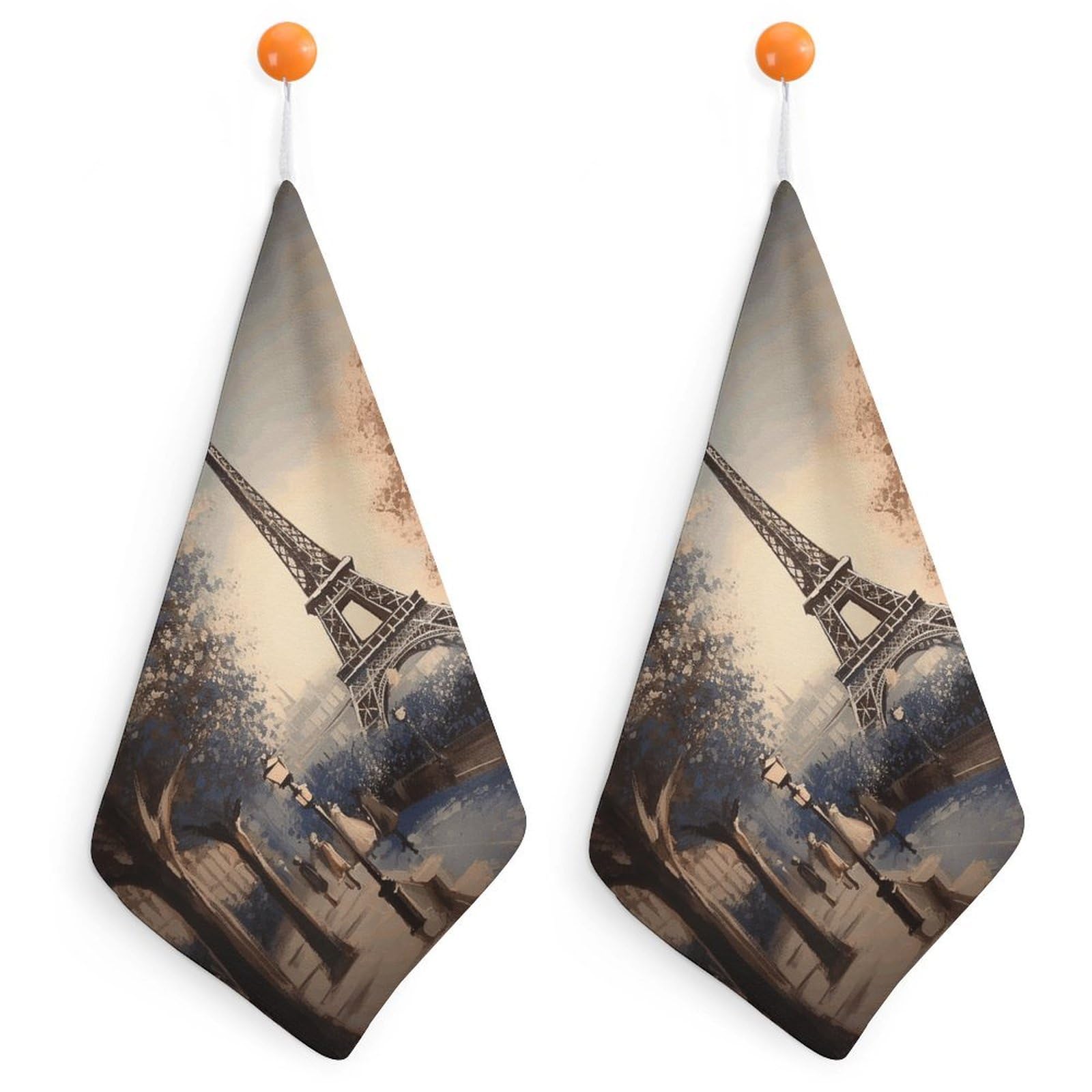 VstaDank Romantic Paris Eiffel Tower Washcloth with Hanging Loop Quick Dry Microfiber Hand Towel Highly Absorbent Wash Cloth Reusable Makeup Remover Cloth Soft Feel Fingertip Towel for Bathroom