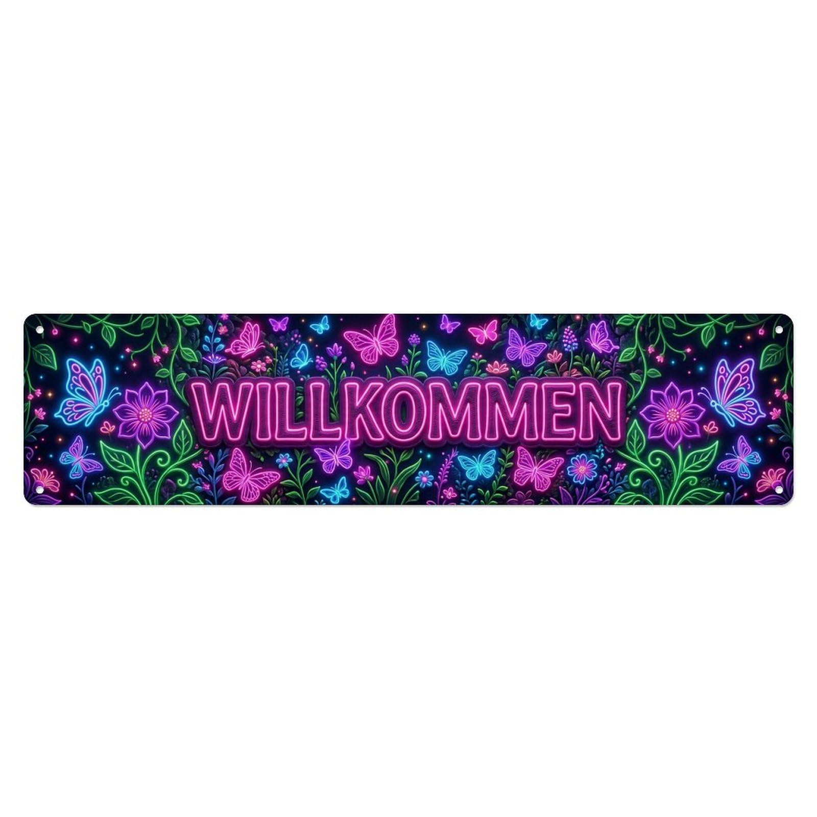 Neon Butterfly Garden Nature Welcome Metal Tin Sign