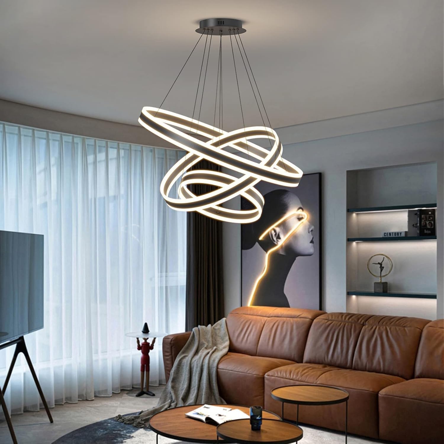Modern Ceiling Pendant Lights, Acrylic Anti Flicker Pendant Lamp with Remote Control LED Dimmable 3 Color Mode & Brightness (Warm & Cool & Neutral Light) Ceiling Lamp for Kitchen,Chandelier