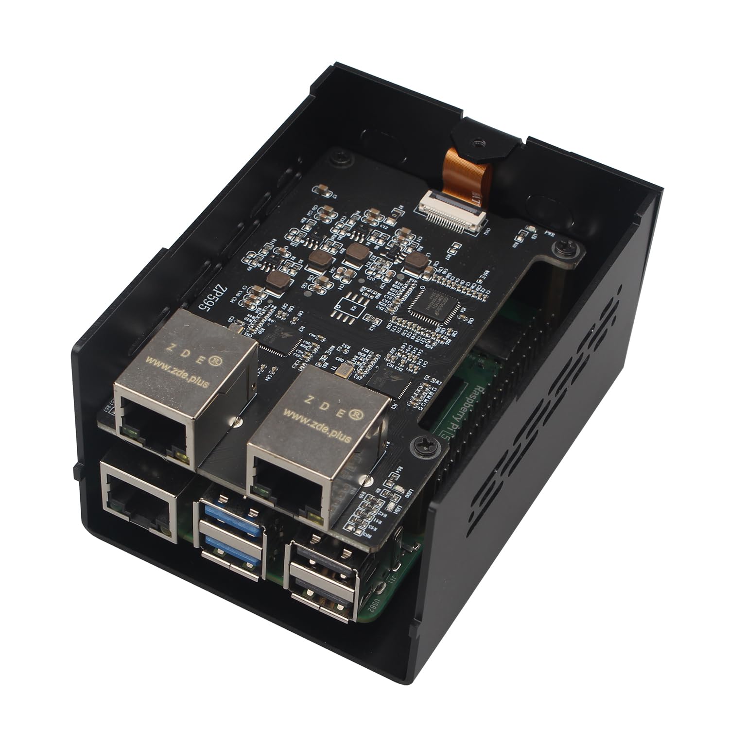 ZDE ZP595 PCIe to Dual 2.5G Ethernet Port HAT Expansion Board 2.5GB 2.5GBE with ZC506 Aluminum Case for Raspberry Pi 5 2GB 4GB 8GB 16GB