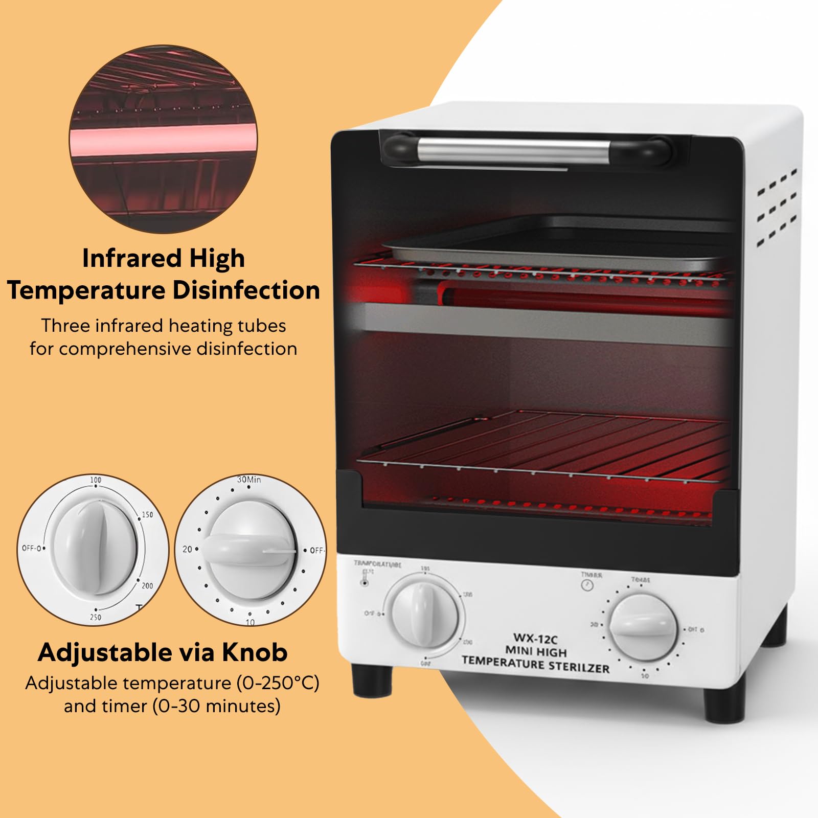 Hochtemperatur-Sterilisator 12 Liter Hochdruck-Sterilisator, Werkzeug Sterilisatoren mit Temperaturregelung und Timer, Trockene Hitze Sterilisator mit Tablett für Friseursalon, Spa, Nagelstudio