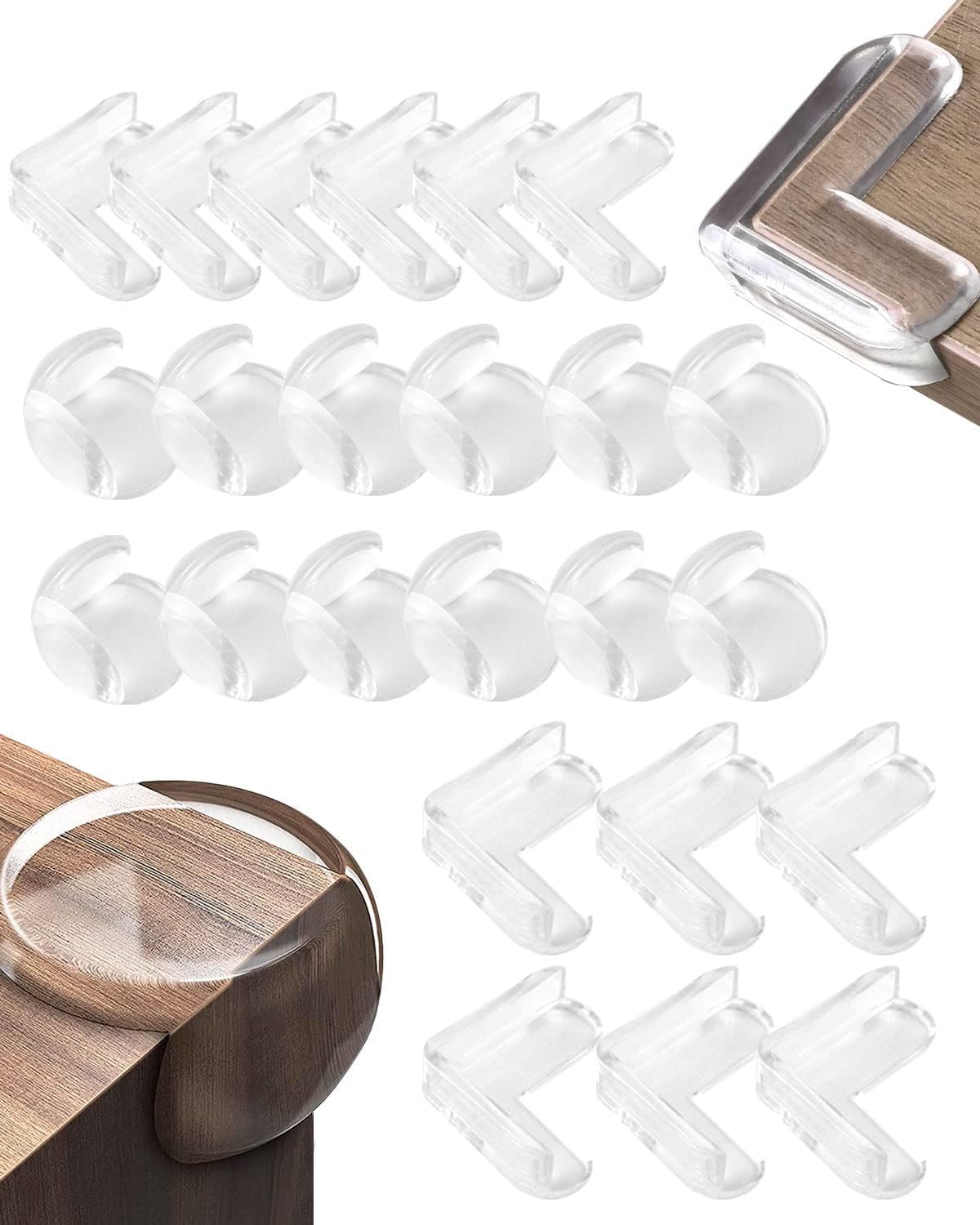 Lonimia Safety Edge Corner Protector (20 Pack) Adhesive 3M Clear Soft Baby Proofing Guards, Tables, Furniture, Soft Silicone Bumper Strip with Round and T-shaped Child Edge Protector for Cabinets