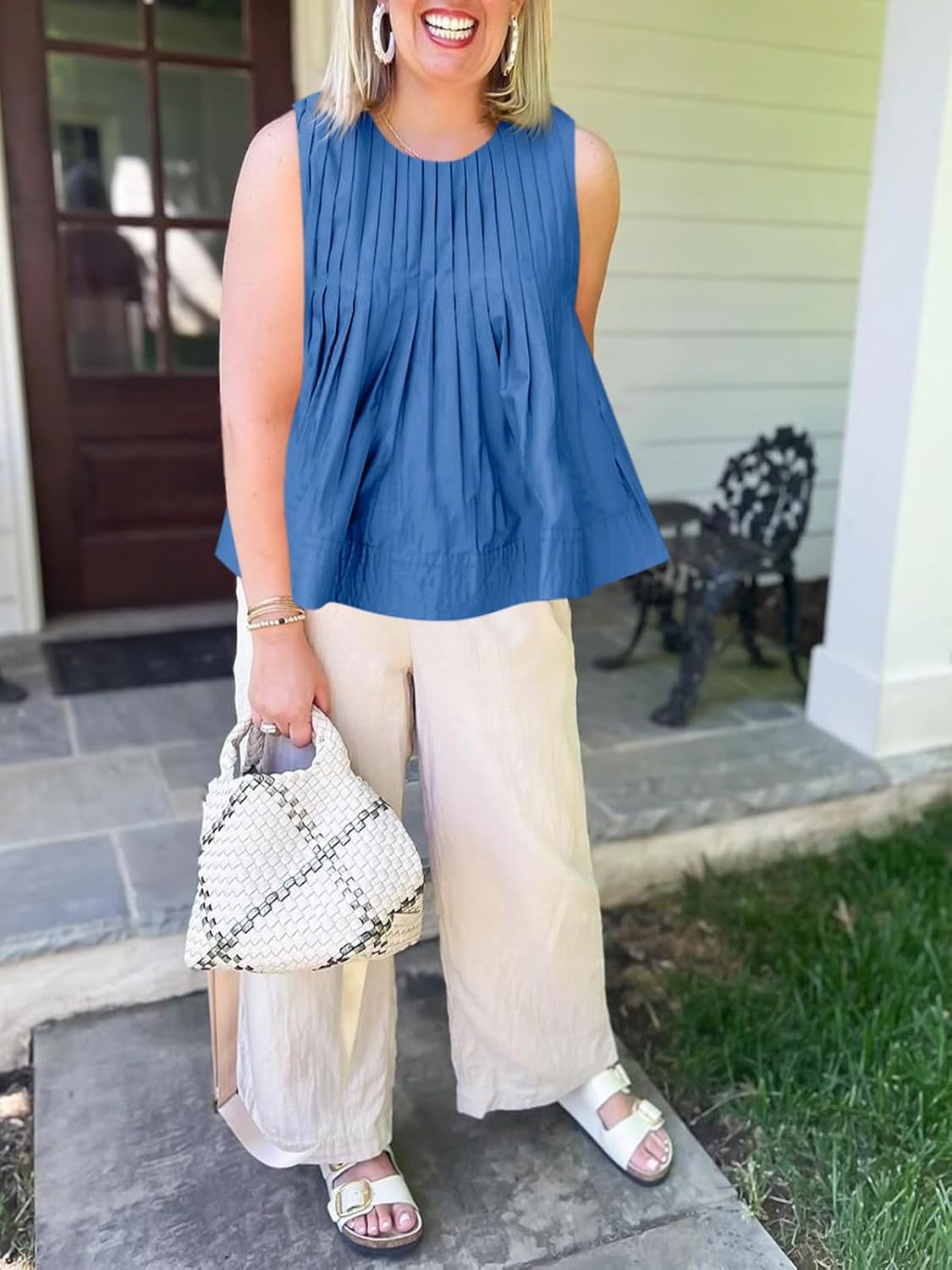 Cicy Bell Pleated Peplum Tank Tops for Women Summer Casual Sleeveless Womens Babydoll Blouse Flowy Cotton Shirt - Image 5