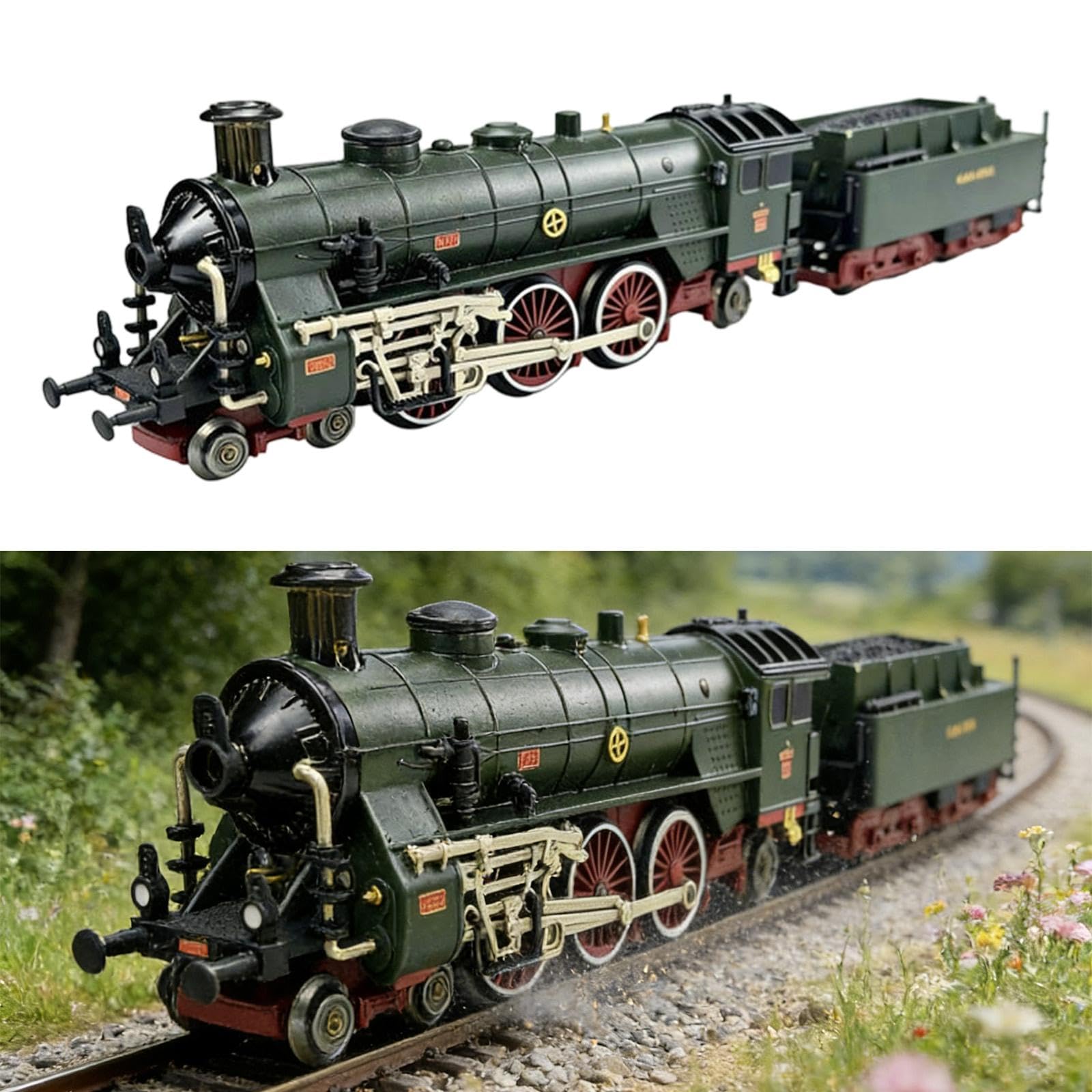 Juguete Tren de Eléctrico Modelo Locomotora con Luces Y Sonidos Construcción de Aleación Simulación de Humo Movimiento Apto para Niños Niñas Fie, Verde