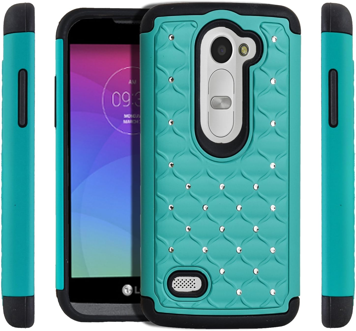 LG Power Case, Starshop Slim Dual Layer Armor Phone Case Cover with Spot Diamond Teal