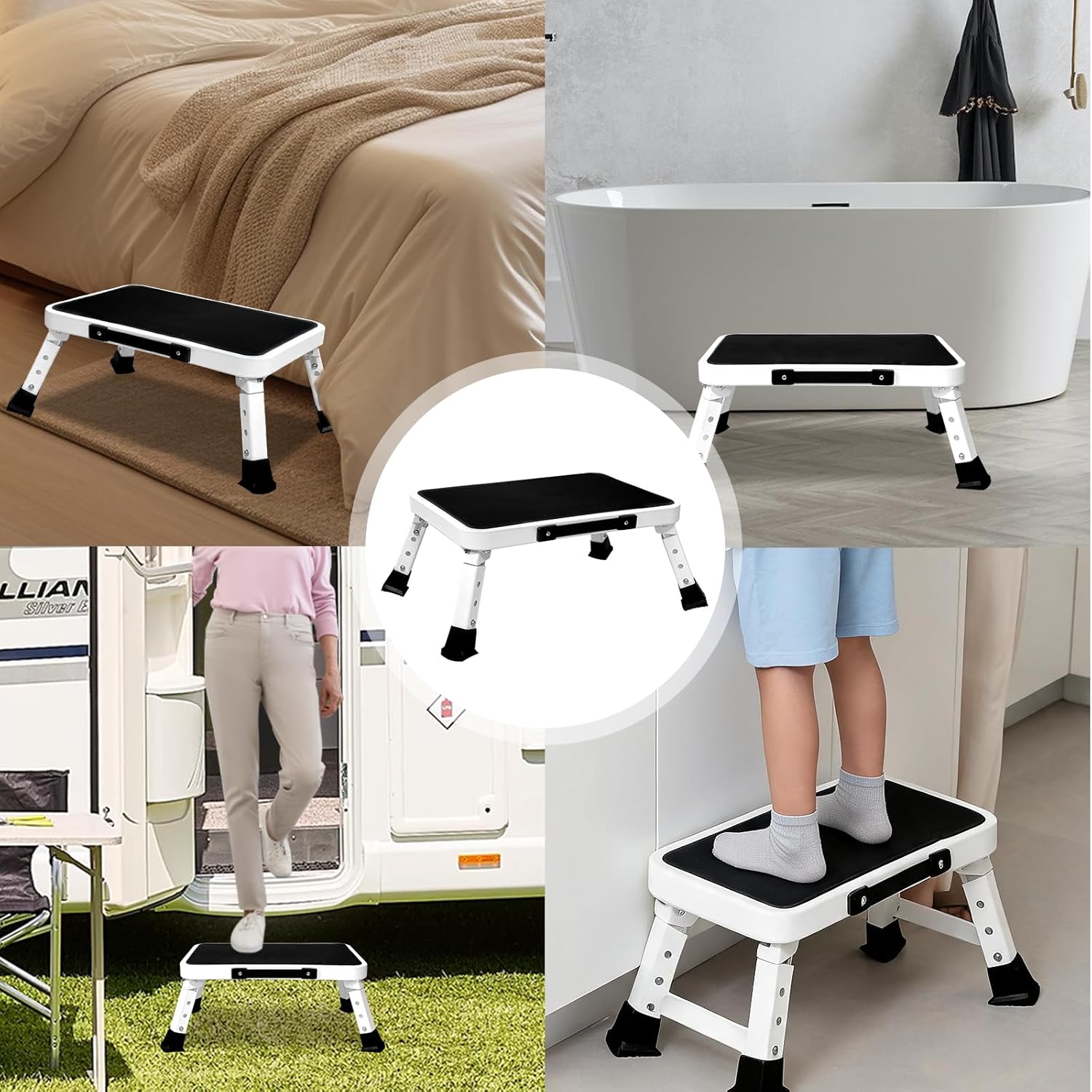 Metal Folding Step Stool for Adults, Heavy Duty Collapsible Step Stool with Non-Slip Platform, Folding Step Stools for Kitchen Home, 330 lbs Capacity