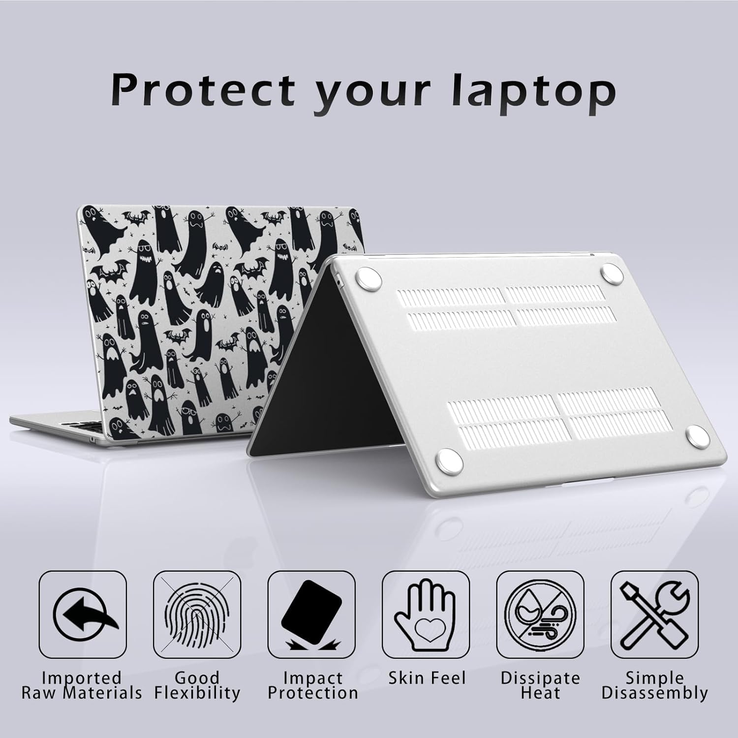 Compatible with MacBook Air 15 inch Case M5 M4 M3 M2 2026-2023 Release A3448 A3241 A3114 A2941, Cute Halloween Ghost Bat Protective Hard Shell Matte Cover for Mac Air 15.3 inch