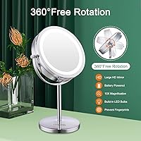 Vista 4 de Espejo de mesa para maquillaje con luz LED, doble cara, de cromo pulido, con aumento 10x de Alhakin