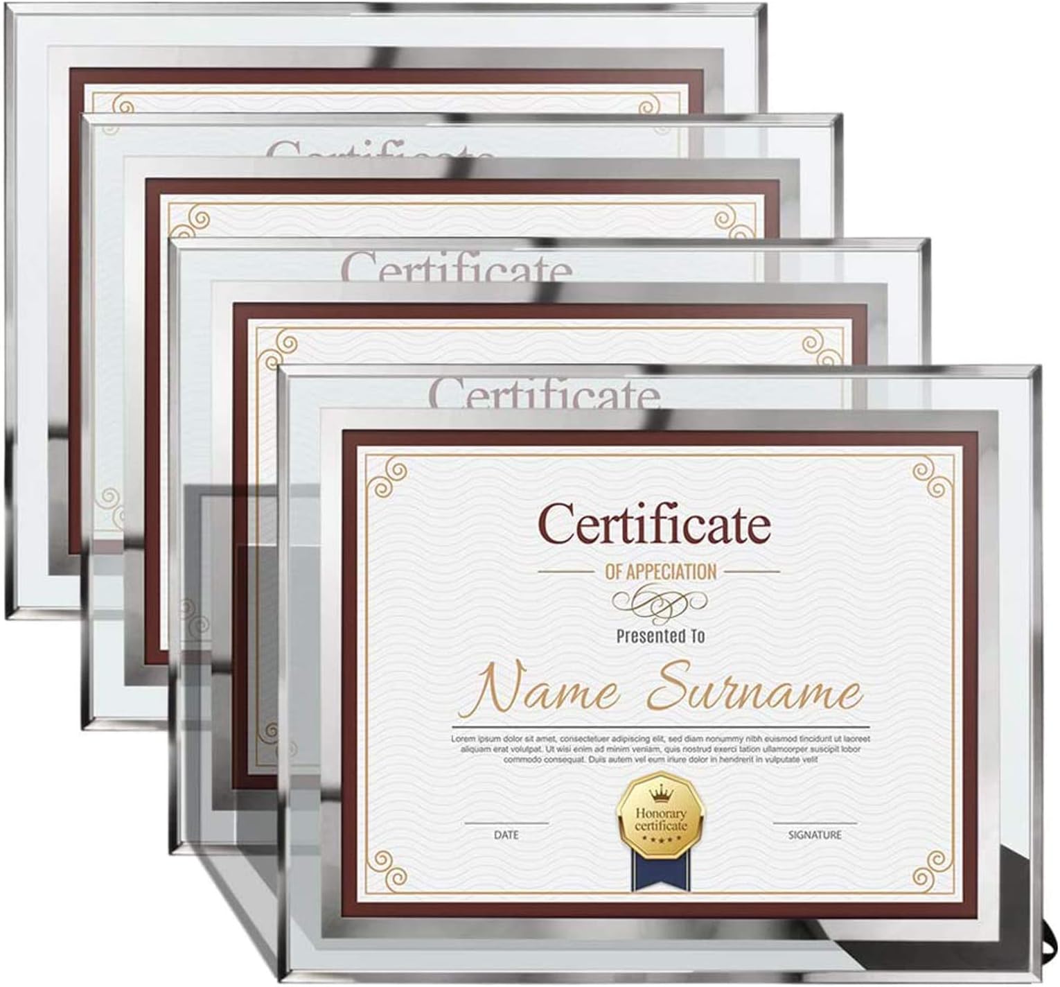 8.5 x 11 Certificate Document Frame Diploma Glass Picture Frames for Tabletop,Pack of 4