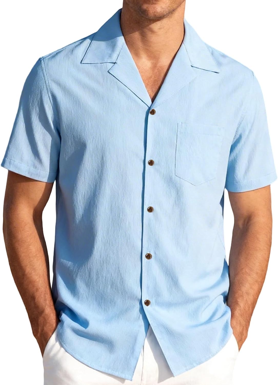 JEMITOP Men's Stretch Cuban Collar Shirt Summer Lightweight Short Sleeve Button Down Shirts with Pocket for Beach Vacation