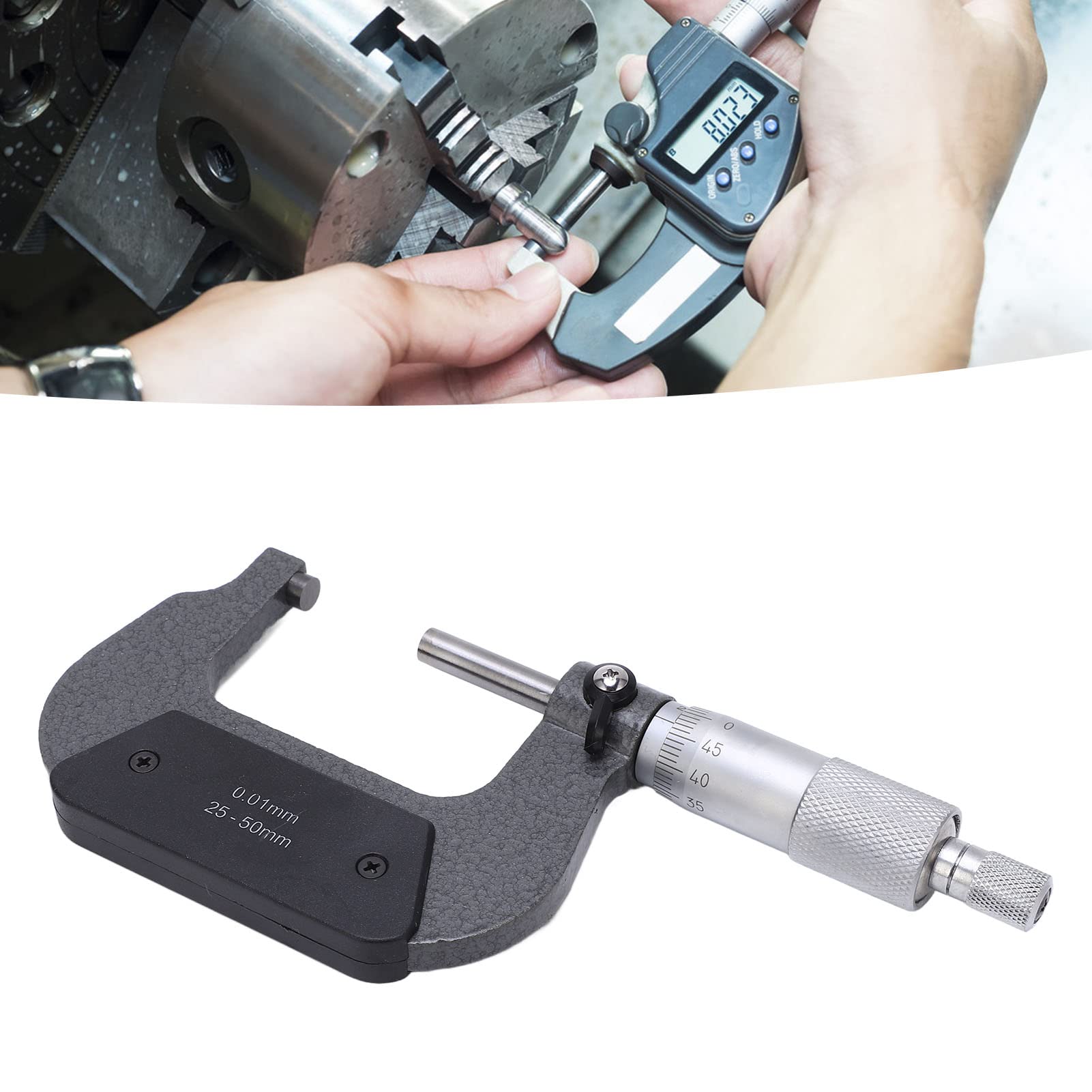 Micromètre 25-50 Mm - Précision 0.01 Mm, En Alliage D'aluminium, Portable Avec Boîte Et Clé
