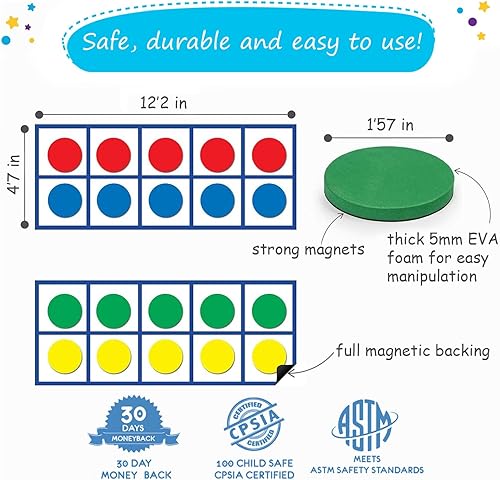 Miniatura 4 de 48 marcos magnéticos de diez marcos  Manipulativos matemáticos para aula primaria y jardín de infantes  4 diez marcos y 44 contadores magnéticos de