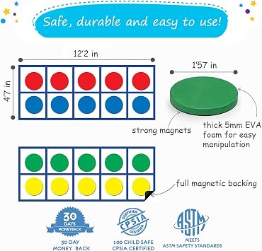 70 PCS Magnetic Ten Frames - Math Manipulatives for Elementary Classroom & Kindergarten - 4 Ten Frames & 44 Math Counters for Kids, Math Games for Kindergarten - Jumbo Magnetic Ten Frame Set