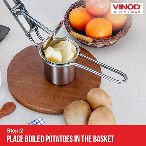 Miniatura 5 de Vinod Ricer de papas grande - Triturador de papas de acero inoxidable resistente  Prensa manual y puré para frutas y verduras  Herramienta de cocina