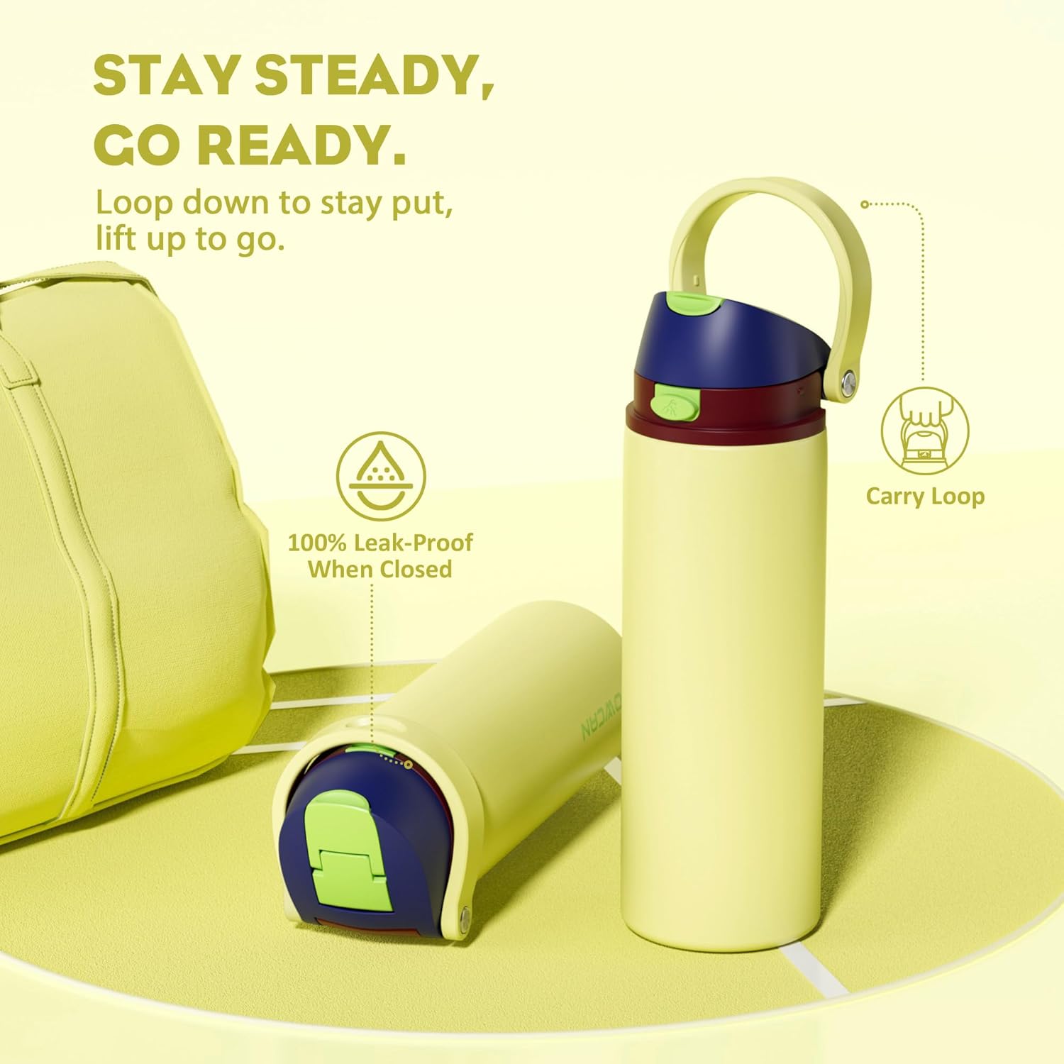 POWCAN 24 oz Insulated Stainless Steel Water Bottle: 2-in-1 Push-Button Spout & Quick-Flip Straw, Leakproof, Cold 24Hrs, Lockable, Fits Car Cup Holder, Ideal for Travel, Sports, Gift (Infinity Beam) - Image 4