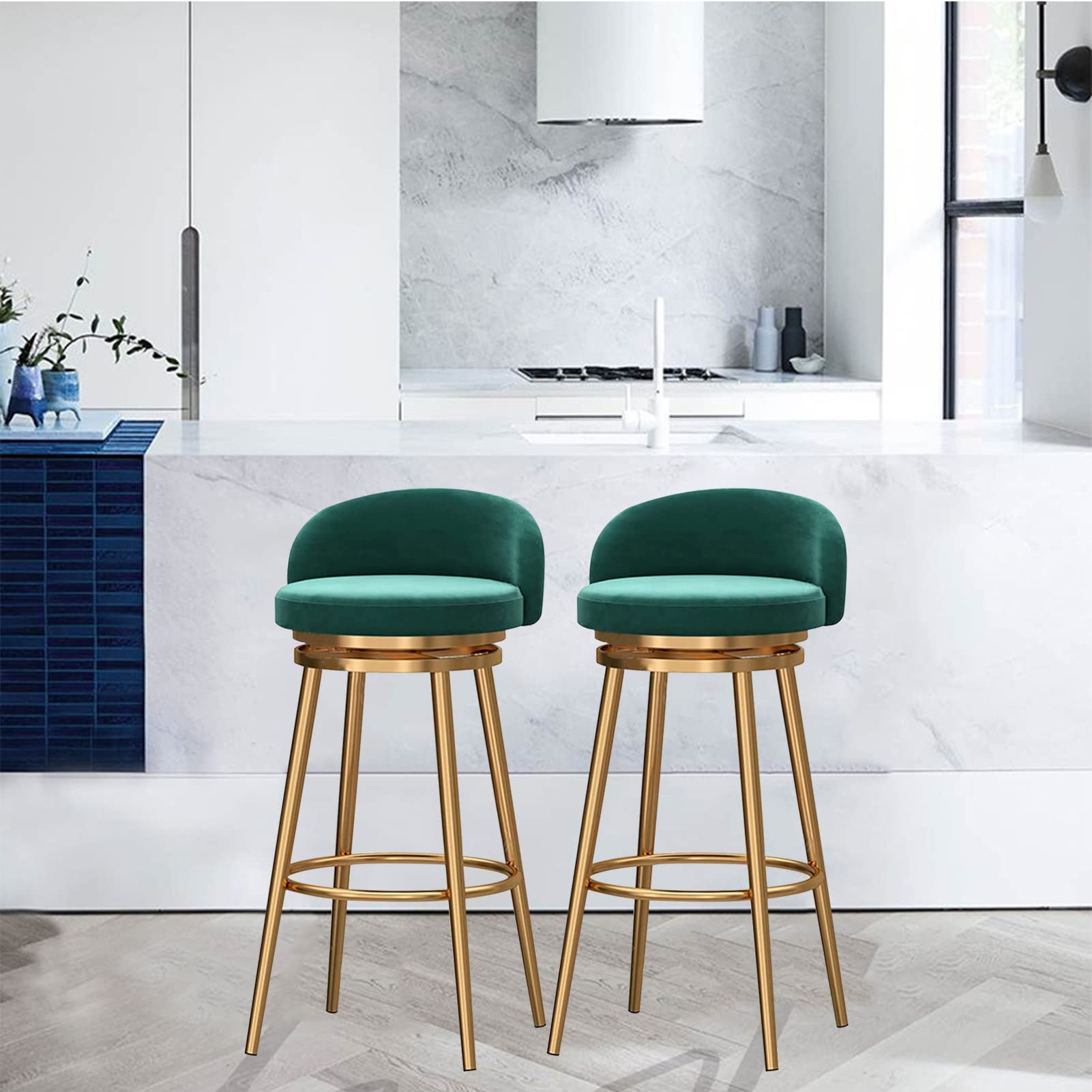 Tabourets de bar métal modern pivotants rembourrés en velours pour le salon