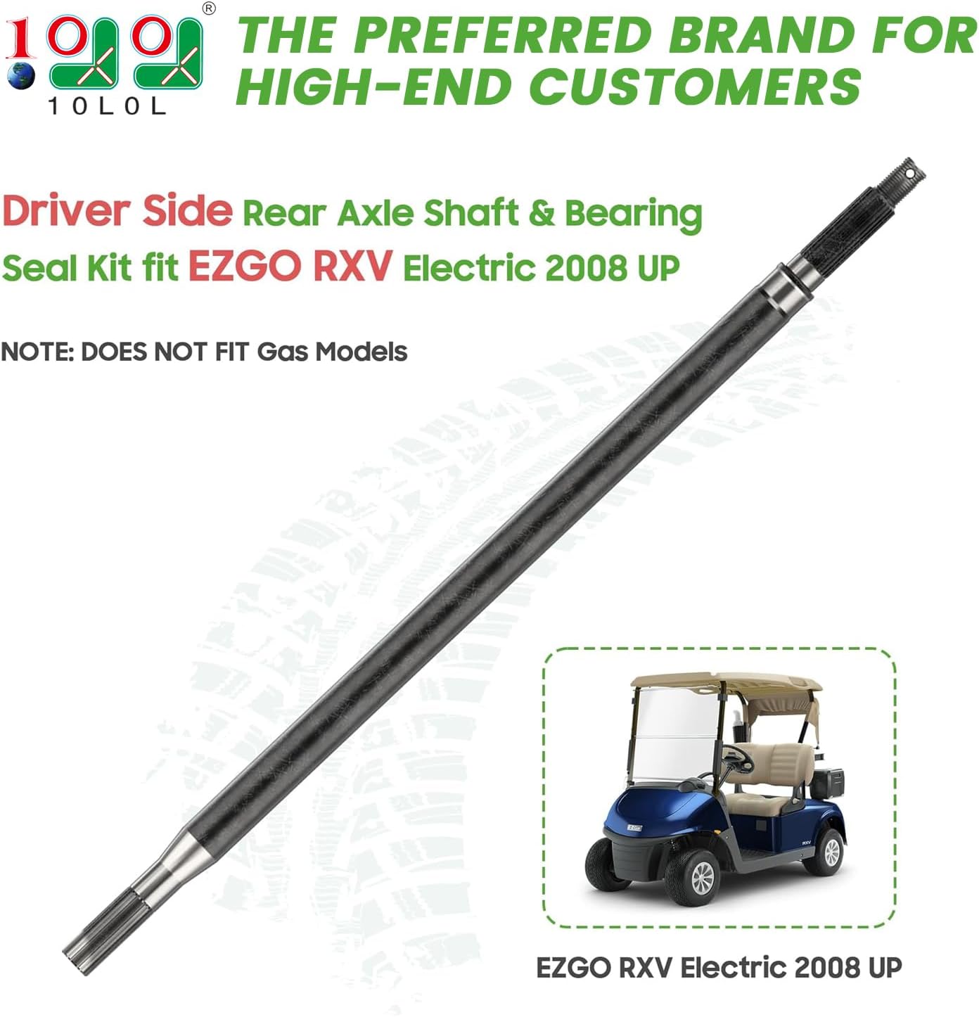 10L0L Golf Cart RXV Driver Side Rear Spline Axle Shaft for EZGO RXV Electric 2008 UP, OEM 620337, 614208, 24.5" Long