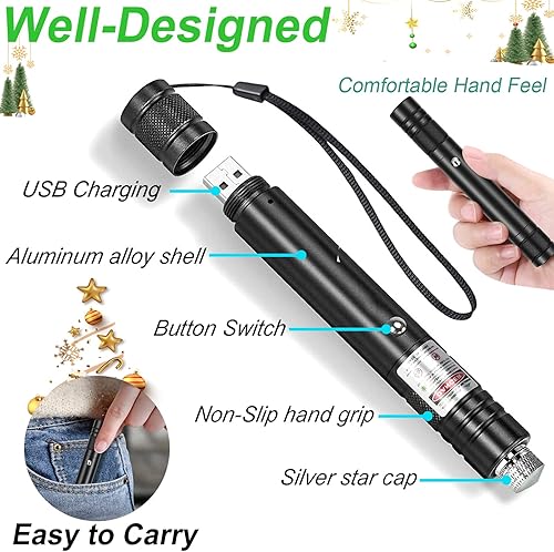 Miniatura 7 de Puntero láser, puntero láser verde de alta potencia recargable láser verde de alta potencia puntero láser de largo alcance puntero láser puntero de