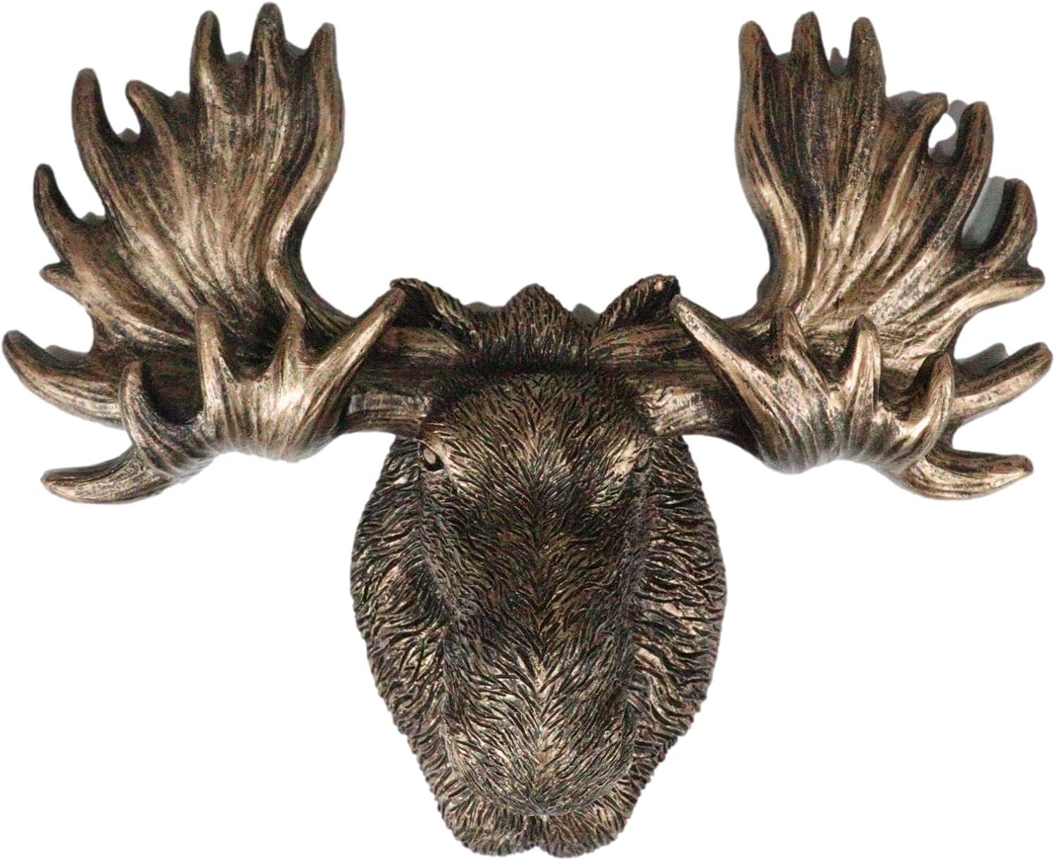 Ebros Gift Vintage Western Rustic Bull Moose Head Wall Key Multi Point Hooks Decor Resin Plaque in Bronze Finish Multi-Purpose Coats Hats Keys Scarves Belts Towels Pet Leashes Hangers Antlers Hook