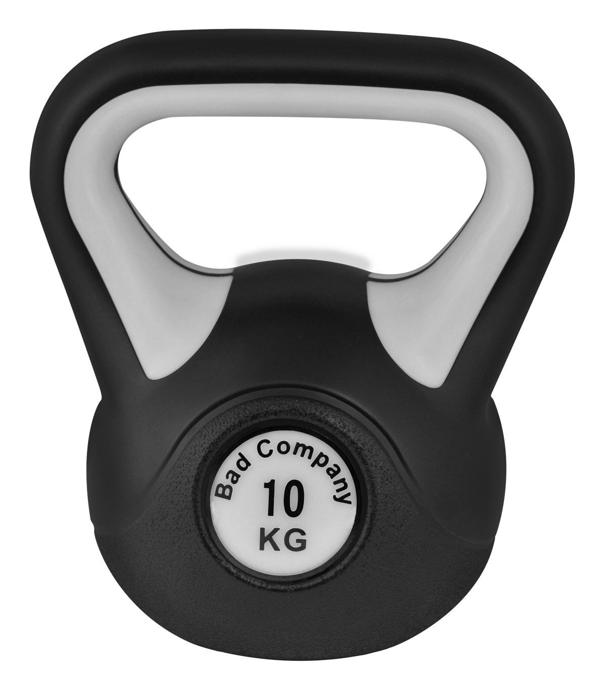 Bad Company Hantle Kettlebell jako zestaw lub pojedynczo, 2 kg – 20 kg, z tworzywa sztucznego, hantle kulowe i stojak do odkładania, hantle zamachowe Workout – Color Line (s – B&W 10 kg)