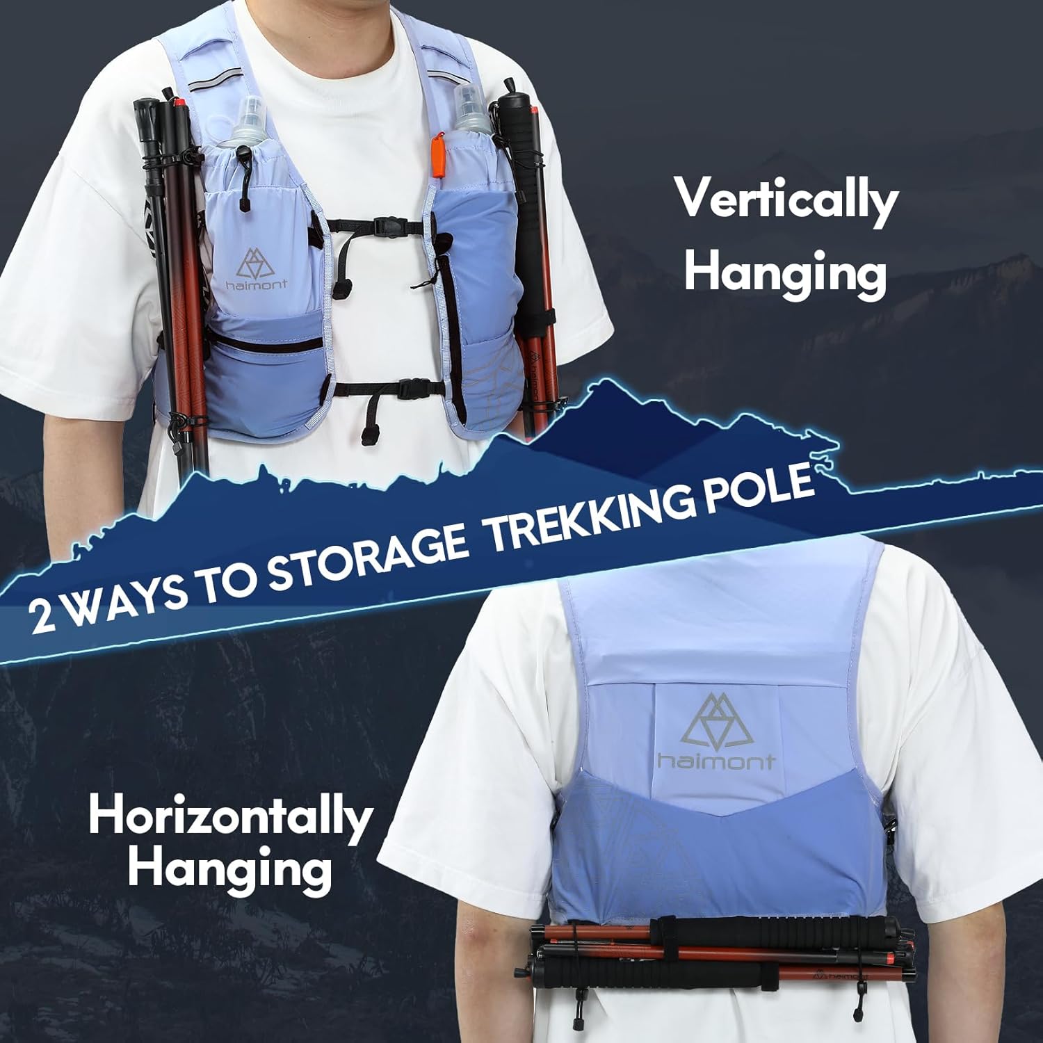 Haimont Hydration Running Vest with Water Bottles for Women Men, Adjustable Lightweight 8L Water Backpack with Soft Flasks for Trail Running