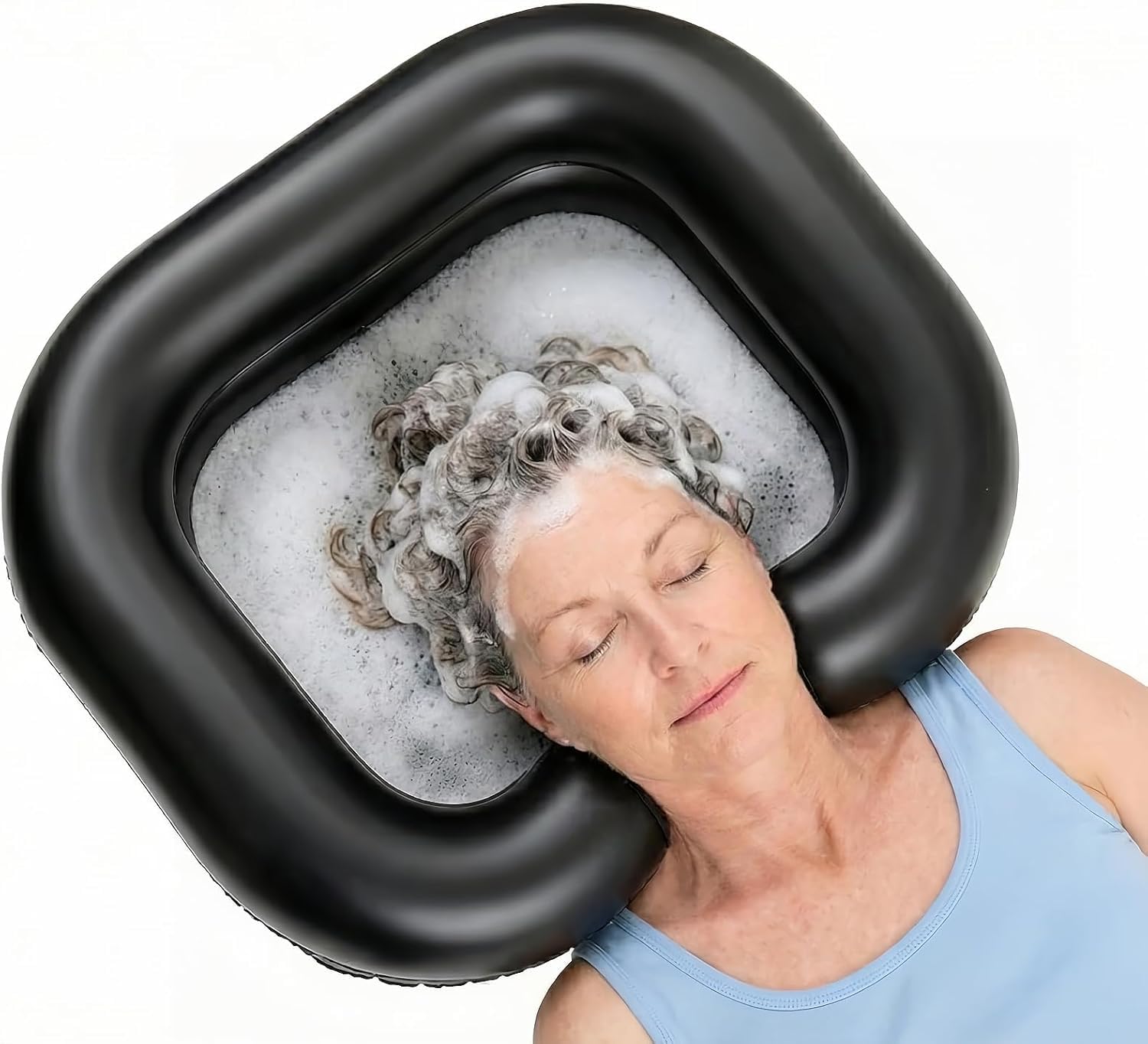 Photo 1 of Inflatable Shampoo Basin, Portable Hair Washing Bowl with Drain Hose, Double-Layer Ergonomic Neck Support & Leak-Proof Design, for Bedridden, Disabled, Elderly and Pregnant Women (black?