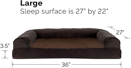 Miniatura 6 de Furhaven Cama ortopédica de espuma para perros, estilo sofá, de sherpa y chenilla, estilo caja de huevos, café, L