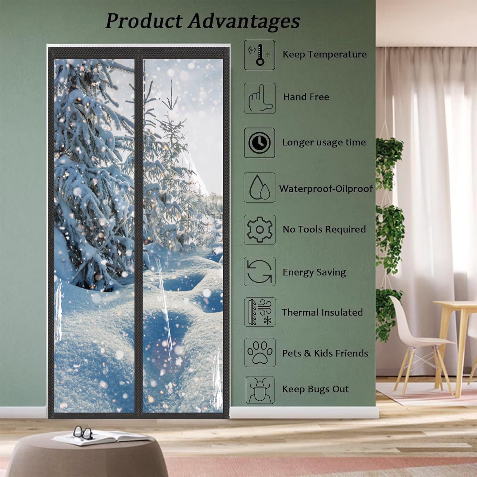 Cortina Térmica Para Puerta 90x220 Cm - Aislamiento Frío/Calor, Cierre Magnético, Impermeable, Para Exteriores O Balcón