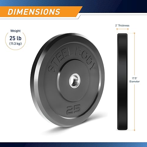 Vista 2 de Steelbody Olympic - Placa de Peso de Goma Bumper, 10 lb. / 25 lb. / 35 lb. / 45 lb. Pesas de Entrenamiento