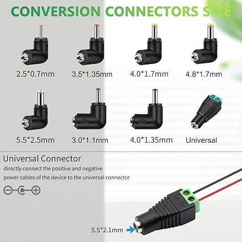 Vista 5 de Cable de alimentación de 12 V CC para automóvil con 8 conectores para encendedor de cigarrillos, reproductor de DVD portátil, DVR de automóvil