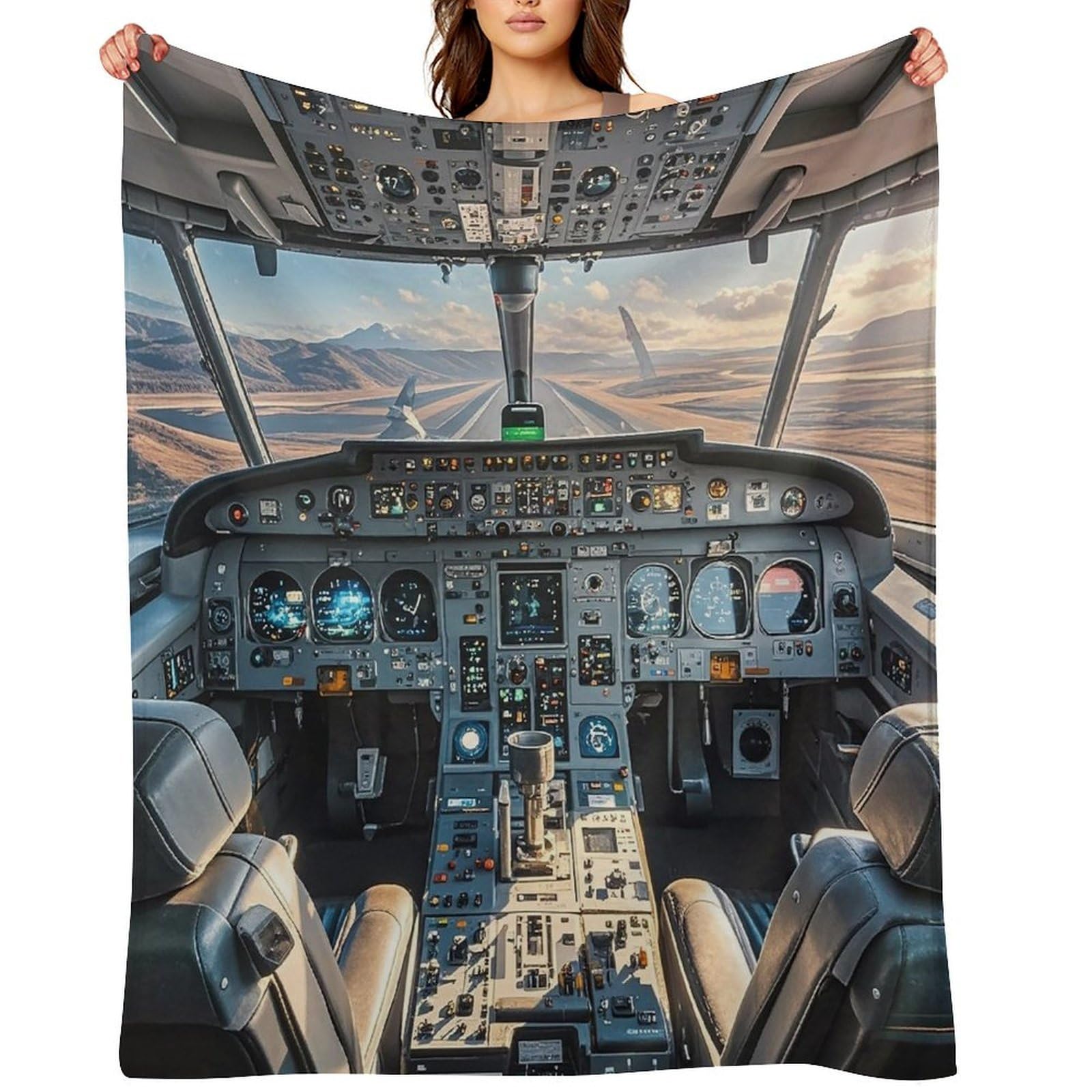 Flannel Airplane Cockpit Throw Blanket for Couch Super Soft Fuzzy Cozy Flannel Blankets No Shed No Pilling FAnti-Static Winter Bed Blanket Decorative and Giftable Blankets