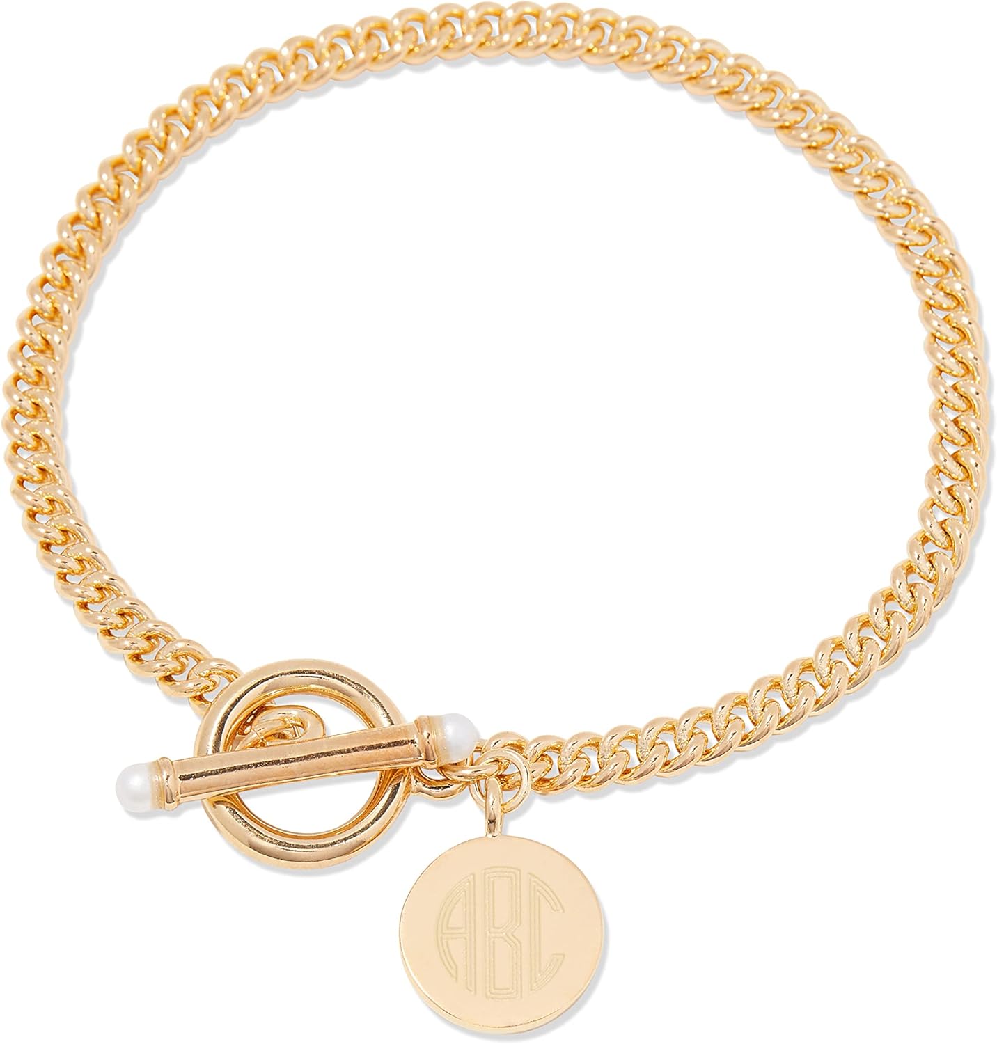 Brook & York Stella Pearl Custom Engraved Gold Toggle Bracelet (7" long bracelet) - Monogram Gift for Her - Initial Bracelet - Bridesmaid Jewelry Gift - Gift for Her - Gifts for Mom