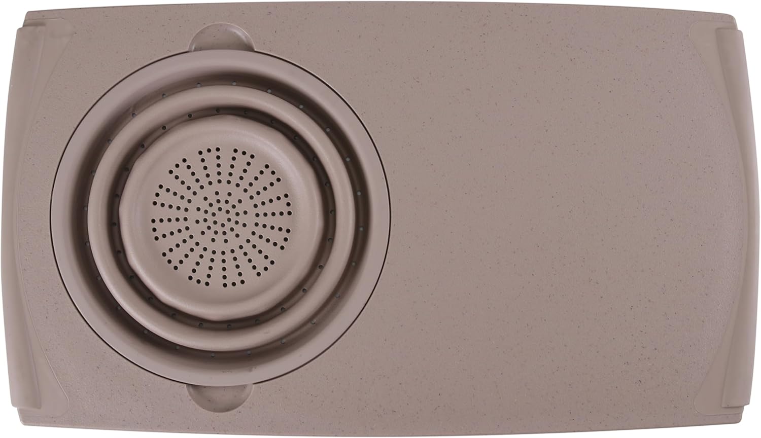 Dexas Over the Sink Poly Cutting Board with Collapsible Colander Strainer, 11.5 x 20", Natural/Gray