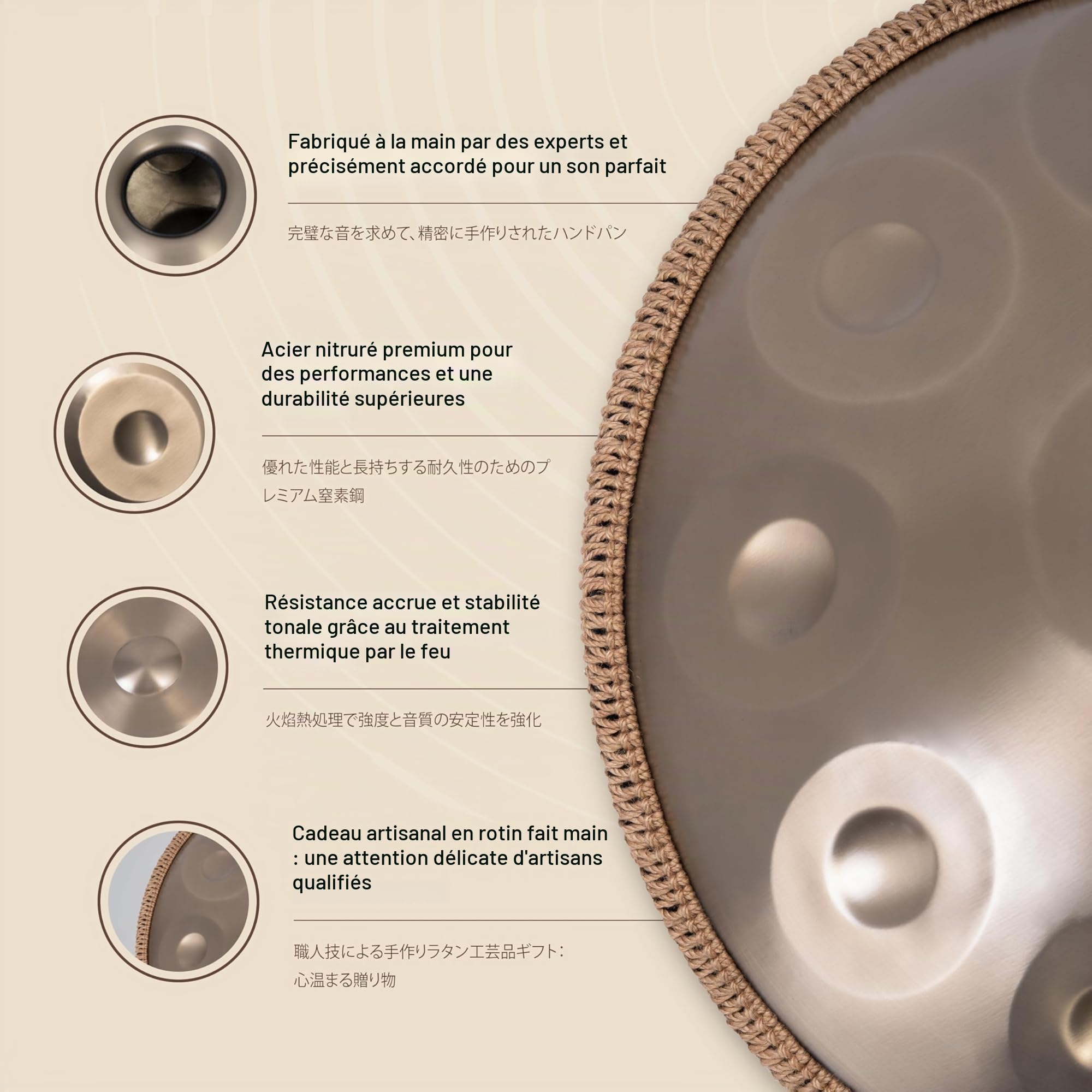 Handpan Drum - 22-Inch 9-Note D Kurd 440Hz - Hand Tuning Handpan - Includes Soft Bag, Mallets, Stand, Note Stickers, Cleaning Cloth - Artist Performance Video