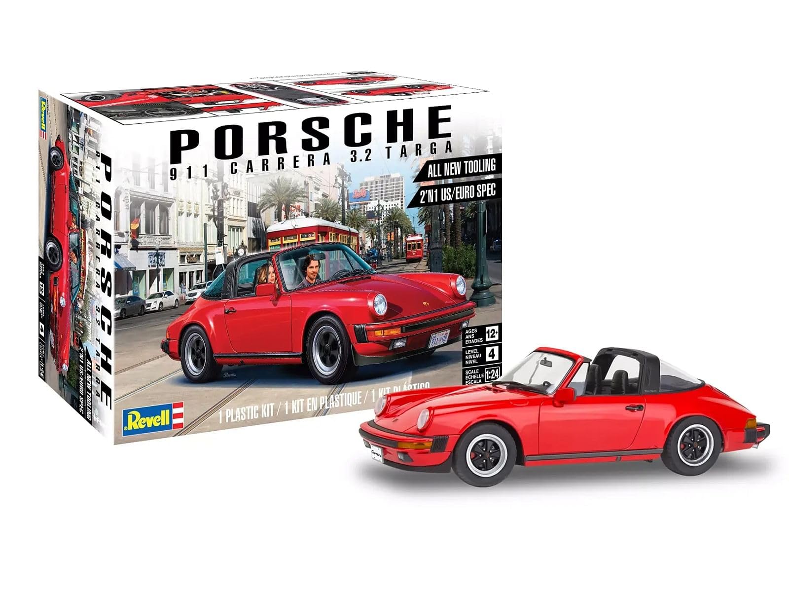 Revell Kit de modelo de nivel 4 Porsche 911 Carrera 3.2 Targa 2 en 1, modelo a escala 1/24