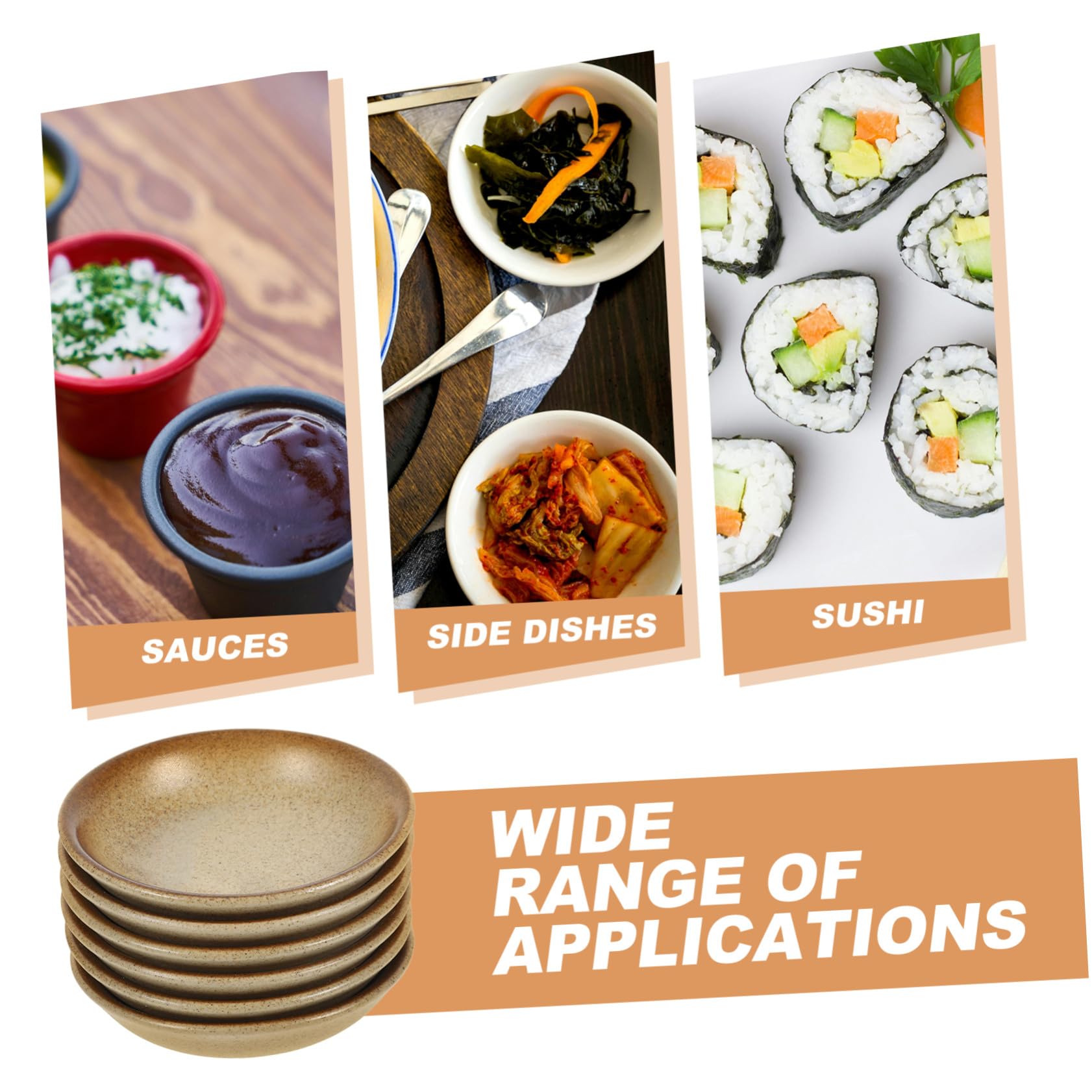 6 Keramik Dipschalen Beige, Stapelbare Kleine Saucenschalen für Sushi