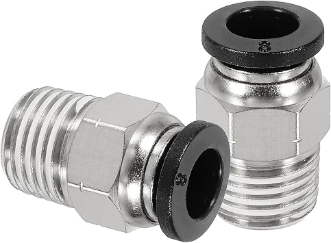 sourcing map 2 Pcs NPT Push to Connect Air Fittings, Male Straight 8mm Tube OD x 1/4" NPT Thread Air Quick Connector Coupling Adapter for Gas Hose Pneumatic Tools, Black