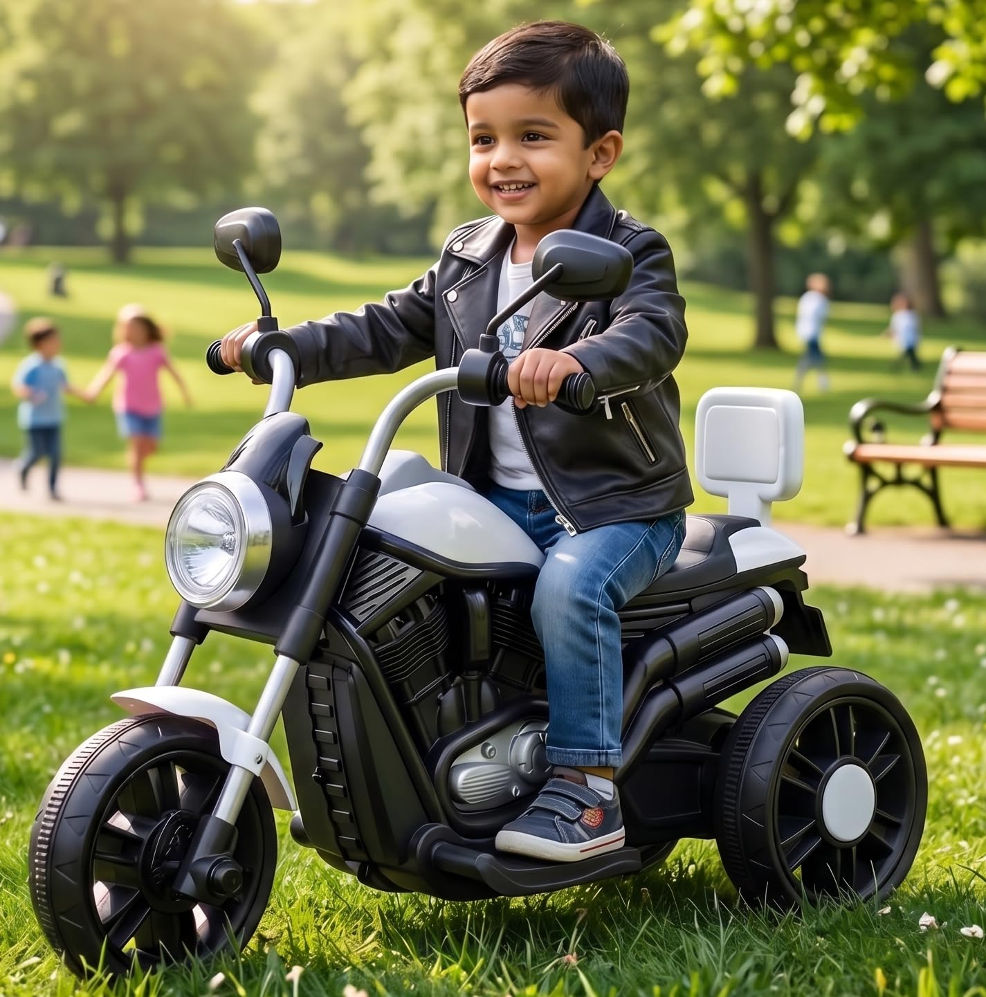 SHAKYA WORLD 3 Wheel Harley Bike Rechargeable Battery Operated Ride On Bike for Kids, 1 to 4 Years with Foot Accelerator (White)-image-13