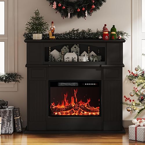 BOSSIN - Chimenea eléctrica de 43" con repisa, inserto de chimenea eléctrica de 23 pulgadas, soporte de TV independiente con calentador de chimenea,